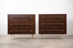 TH Robsjohn Gibbings Chests for Widdicomb in Mahogany Cane Handles & Brass Legs