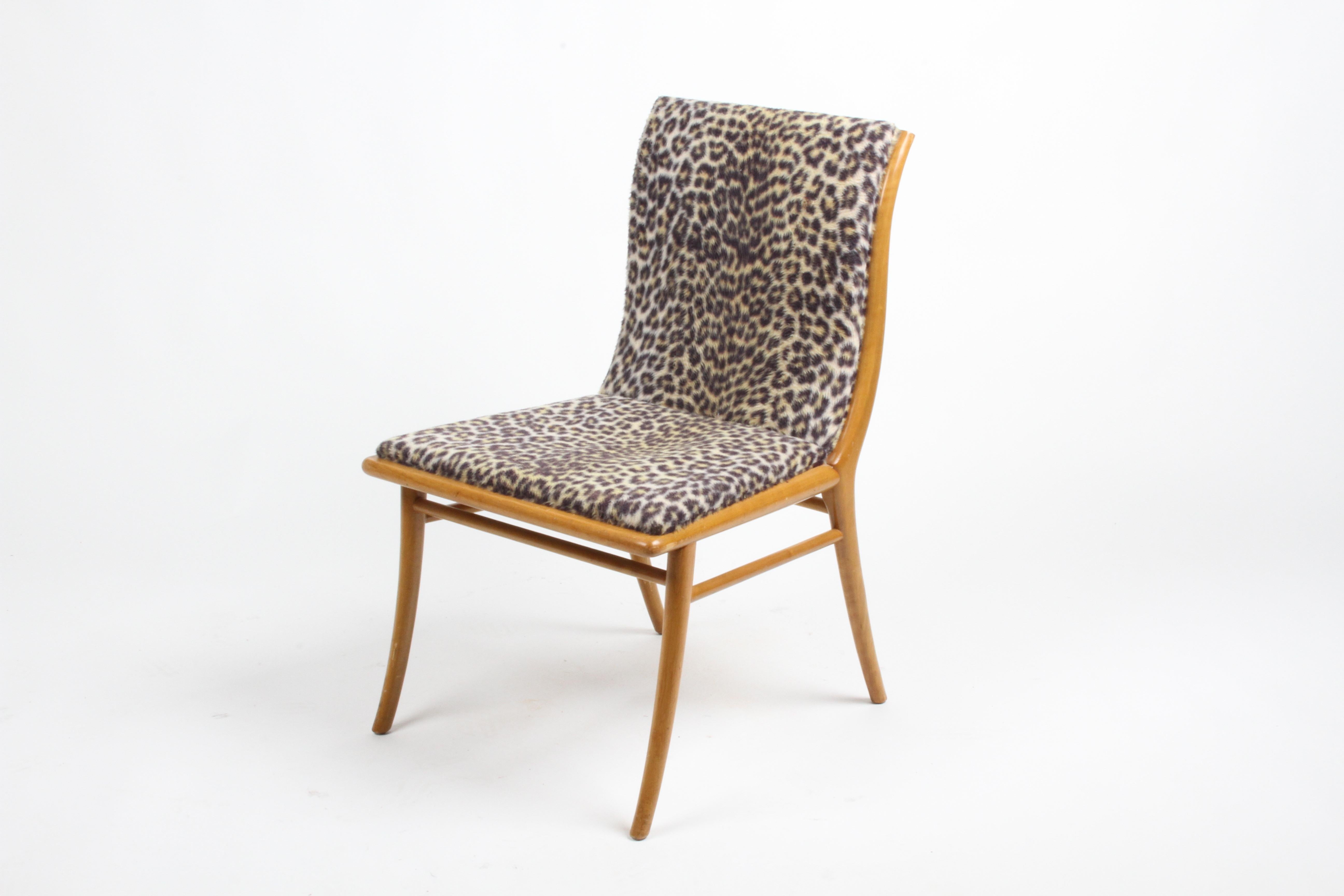 T.H. Robsjohn-Gibbings Curved Back Walnut Dining Chair, Desk Chair Faux Leopard 1