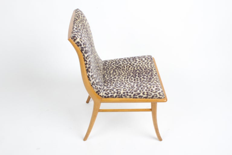 American T.H. Robsjohn-Gibbings Curved Back Walnut Dining Chair, Desk Chair Faux Leopard For Sale