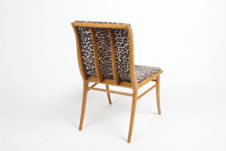 T.H. Robsjohn-Gibbings Curved Back Walnut Dining Chair, Desk Chair Faux Leopard In Good Condition For Sale In St. Louis, MO