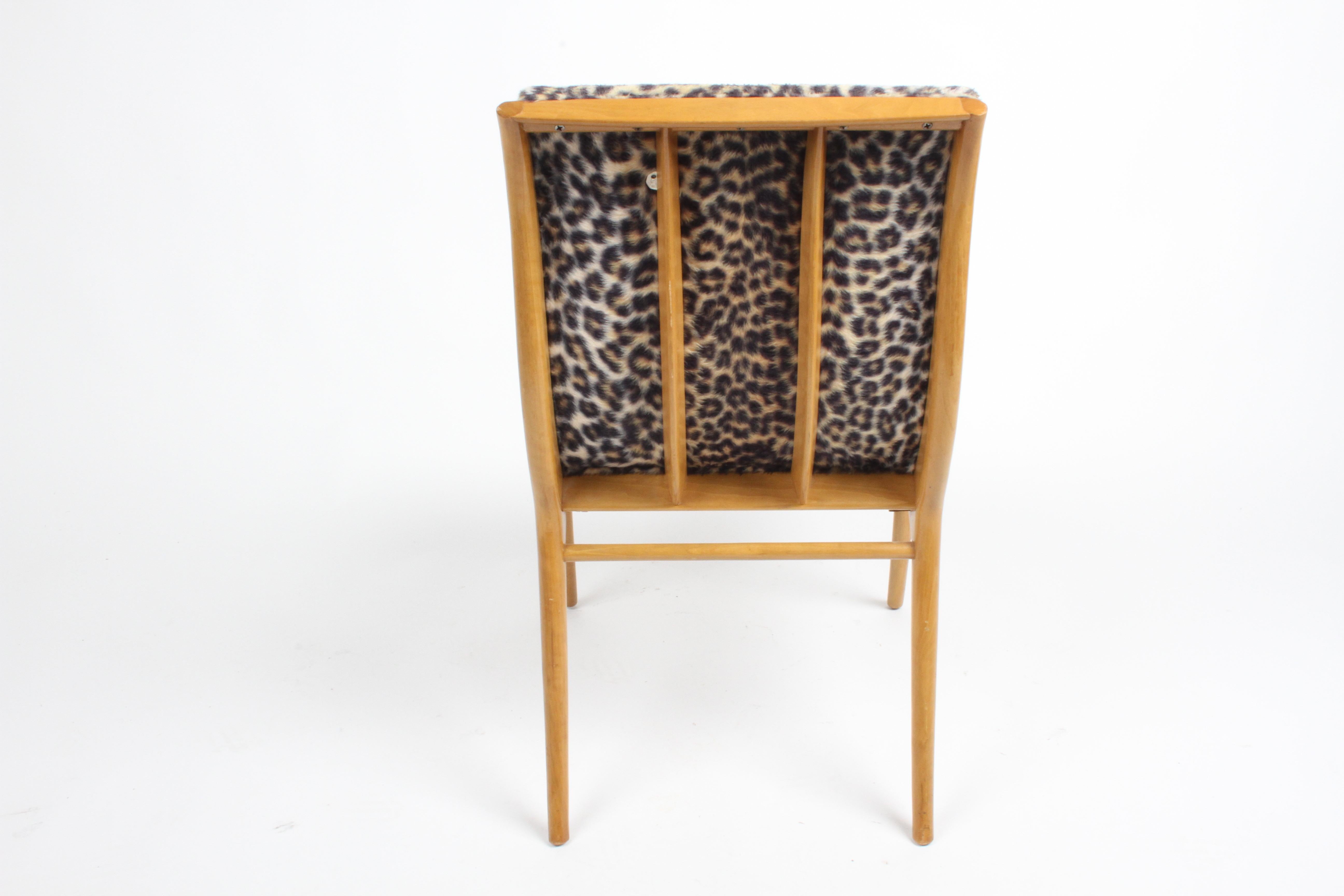 Mid-Century Modern T.H. Robsjohn-Gibbings Curved Back Walnut Dining Chair, Desk Chair Faux Leopard