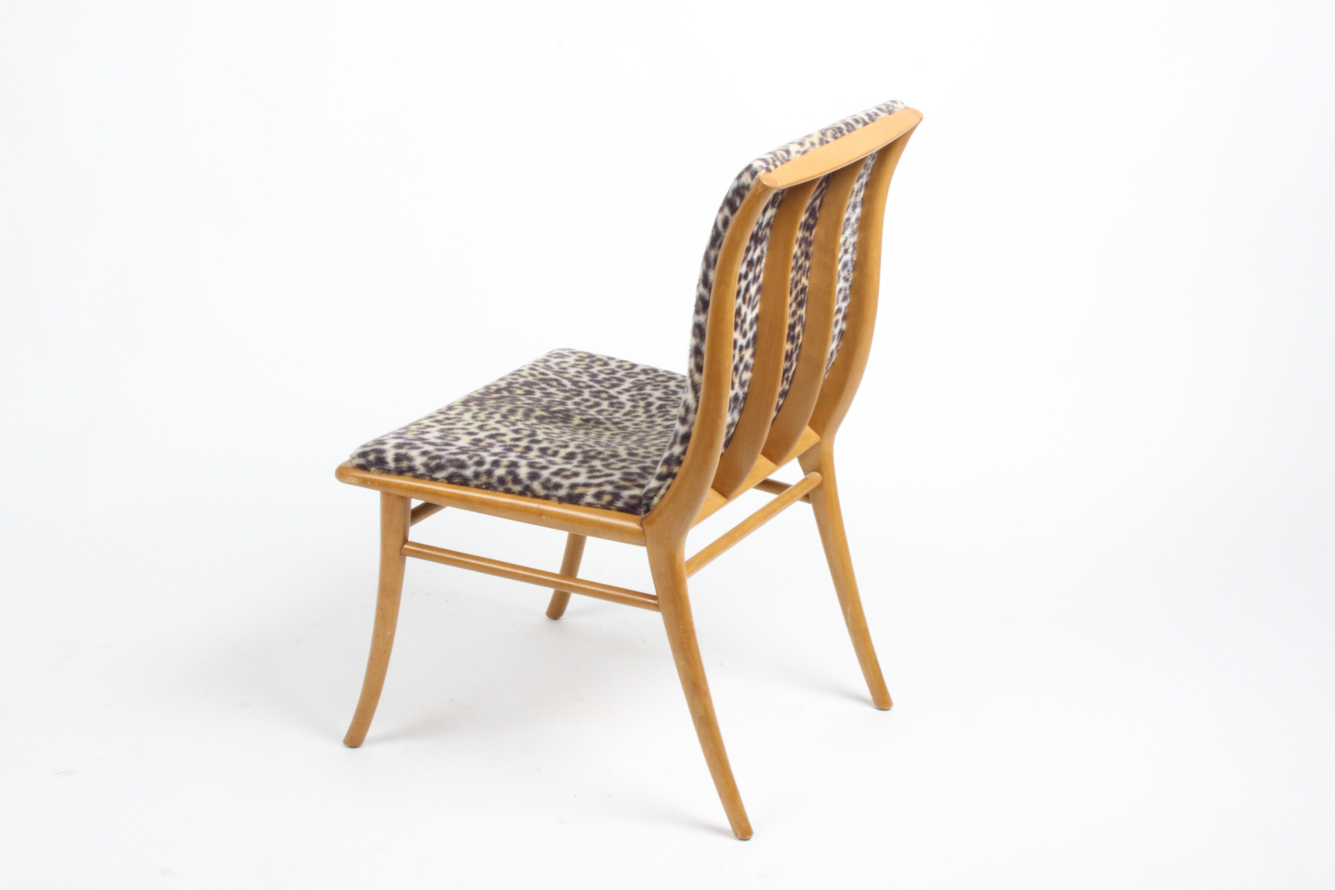 American T.H. Robsjohn-Gibbings Curved Back Walnut Dining Chair, Desk Chair Faux Leopard