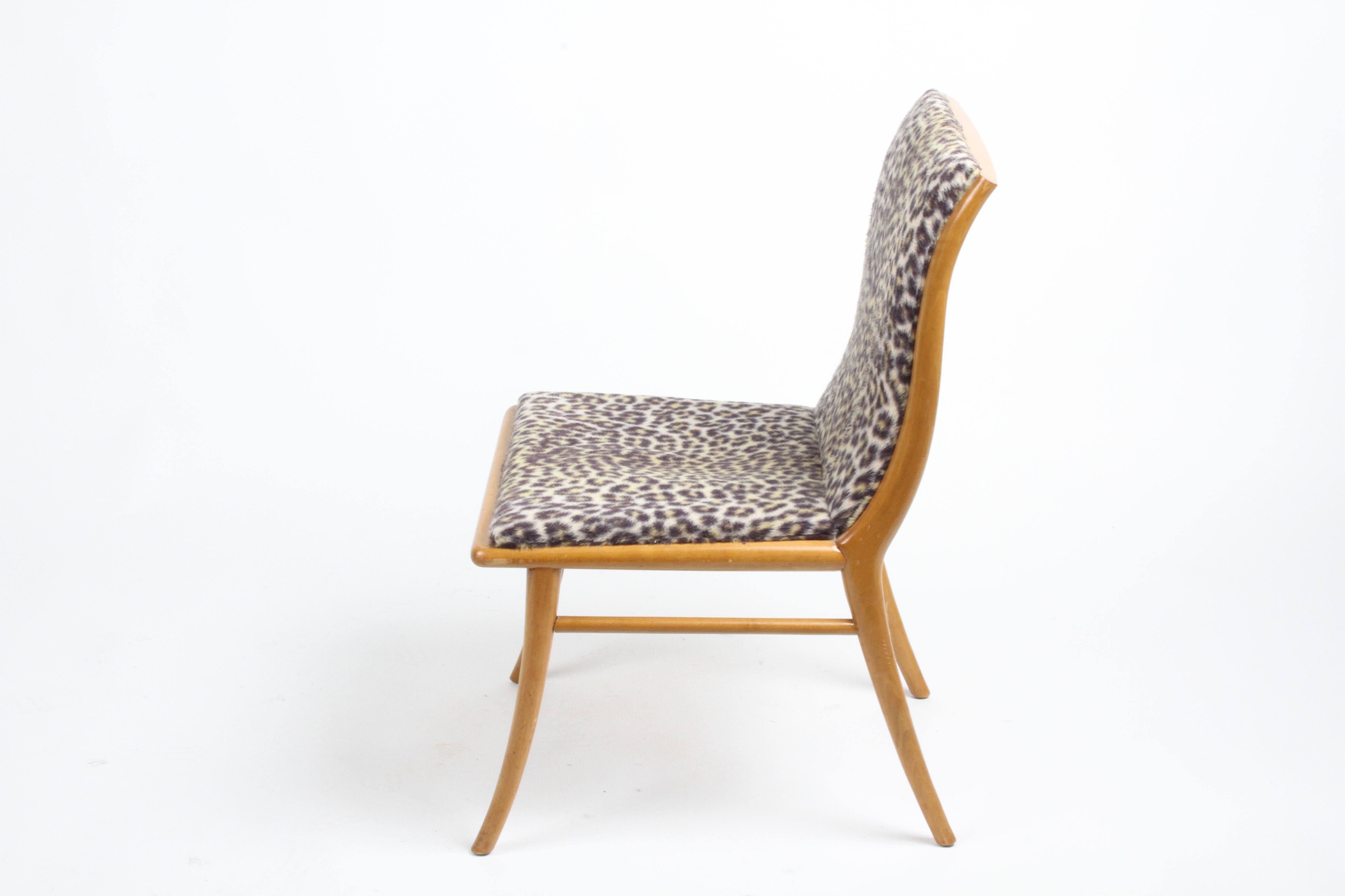 Mid-20th Century T.H. Robsjohn-Gibbings Curved Back Walnut Dining Chair, Desk Chair Faux Leopard