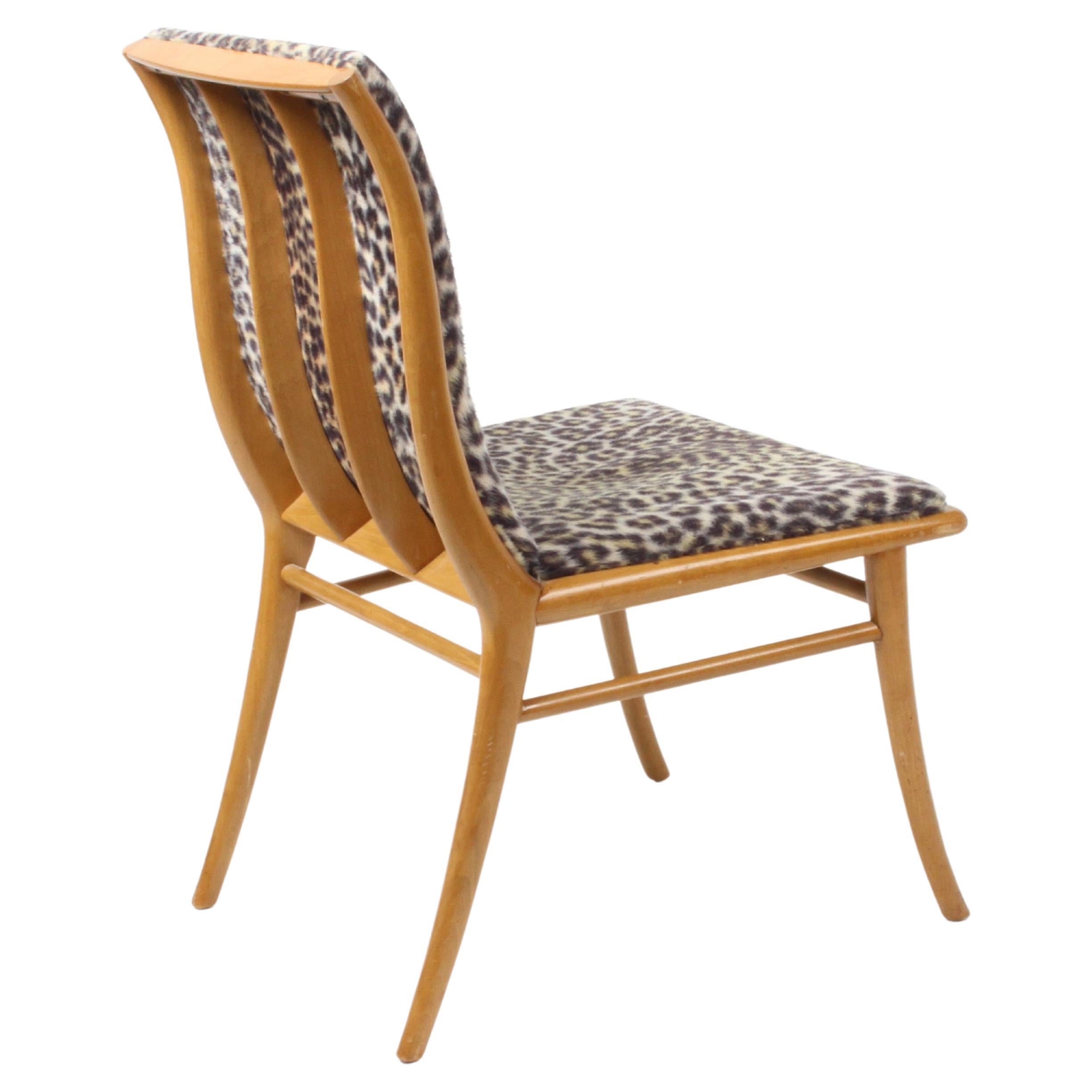 T.H. Robsjohn-Gibbings Curved Back Walnut Dining Chair, Desk Chair Faux Leopard