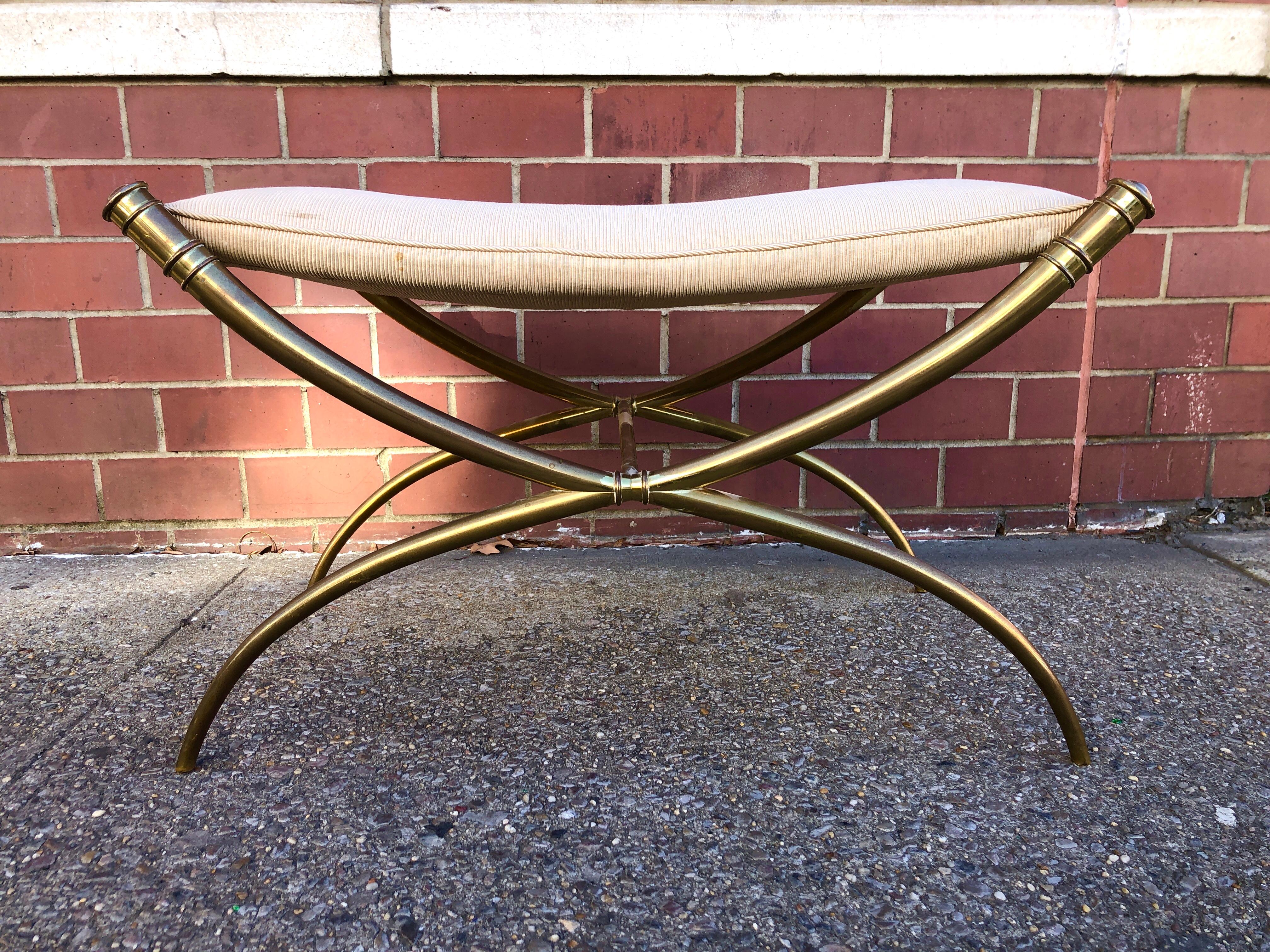 American T.H. Robsjohn-Gibbings Custom Brass Curule Bench for the Kandell Residence For Sale