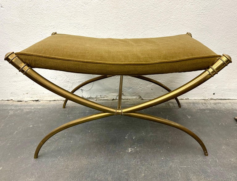 Likely one-of-kind solid cast brass stool bench, weighing roughly 75 lbs, that stood at the entrance foyer to the Penthouse apartment at the original Ritz Carlton on Park Ave. South. 

This 1953 Robsjohn-Gibbings commission by the buildings