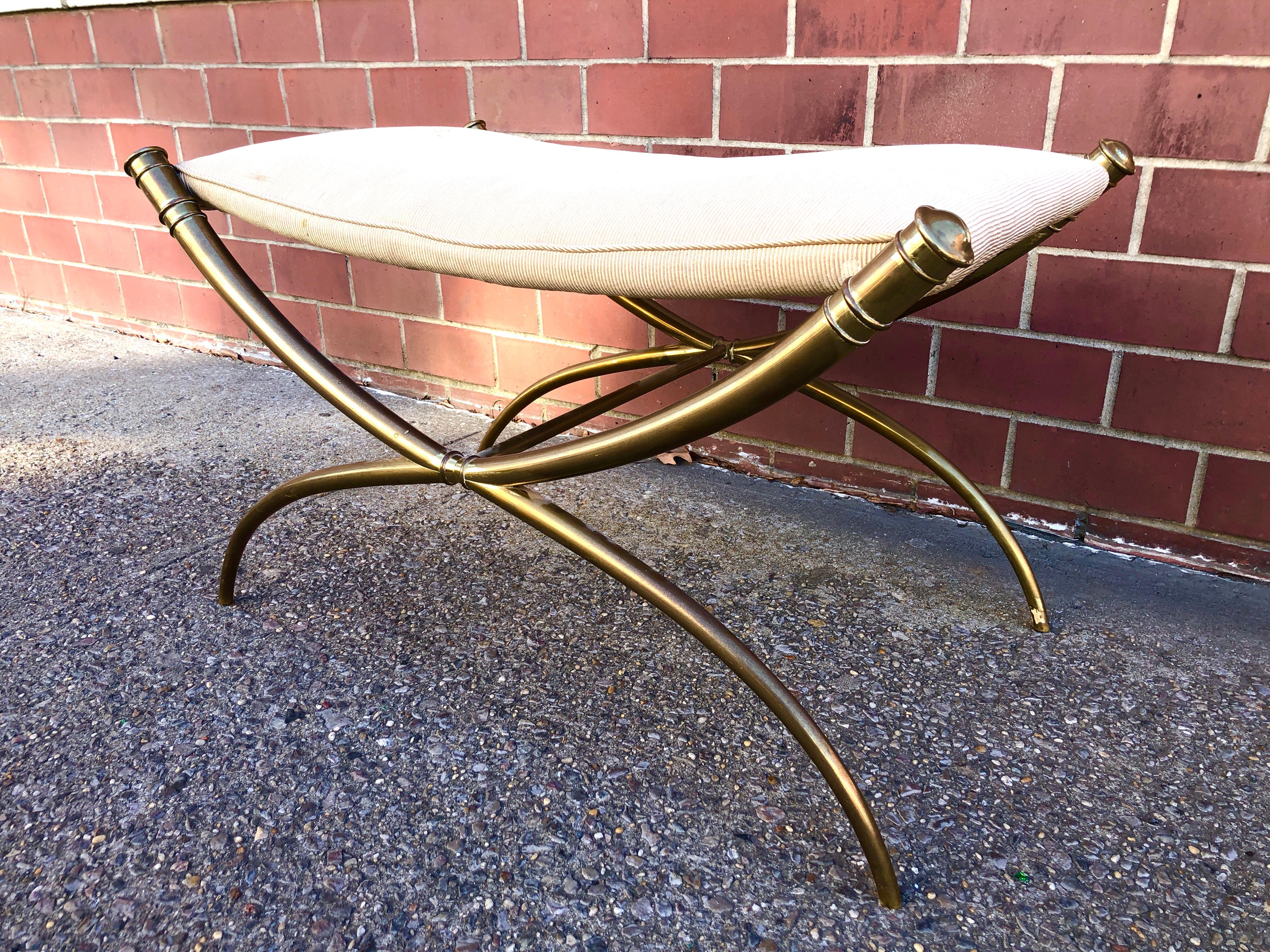 Mid-20th Century T.H. Robsjohn-Gibbings Custom Brass Curule Bench for the Kandell Residence For Sale