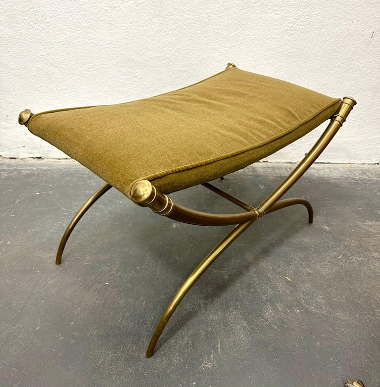 T.H. Robsjohn-Gibbings Custom Brass Curule Bench for the Kandell Residence In Good Condition For Sale In Brooklyn, NY