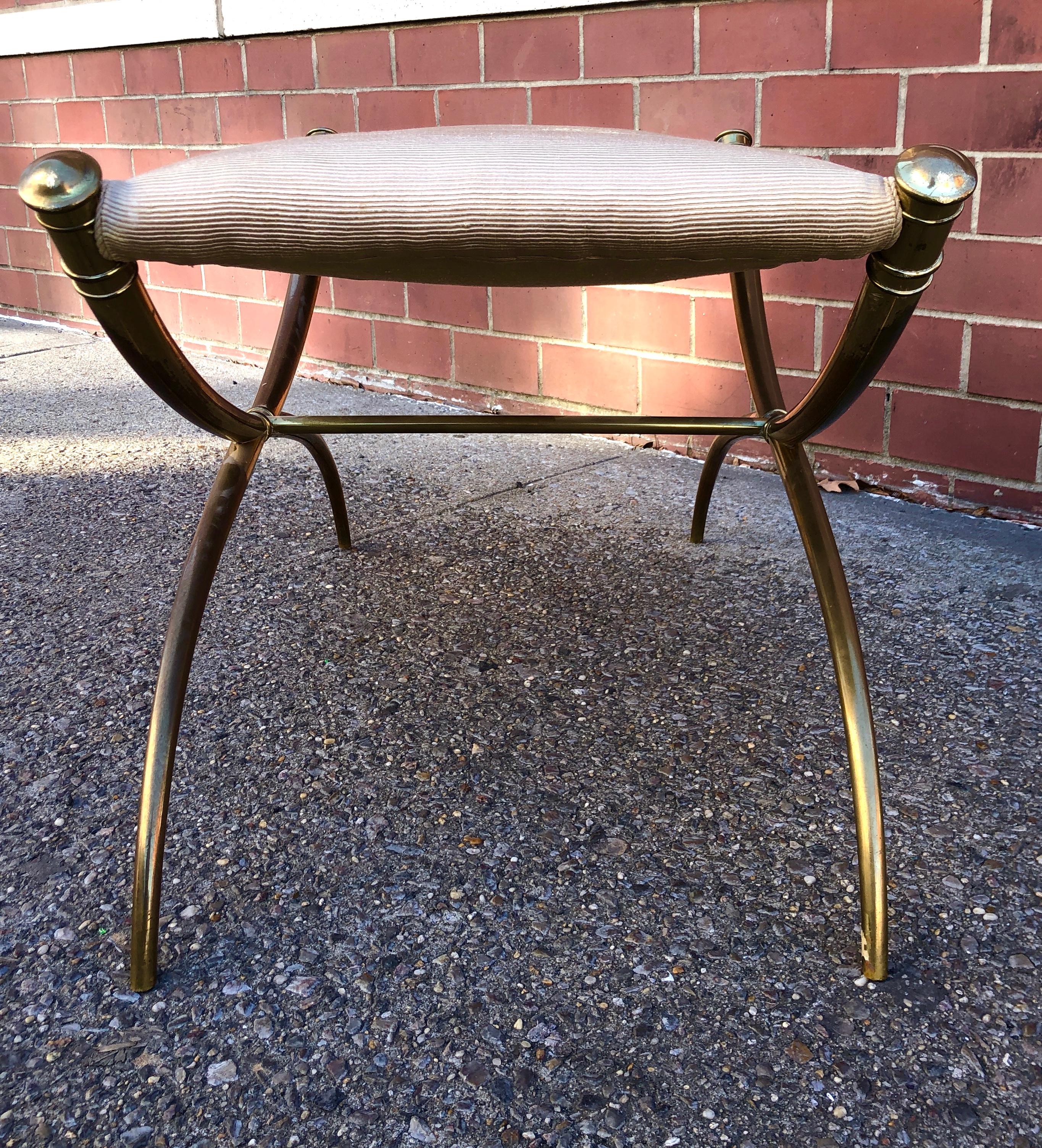 T.H. Robsjohn-Gibbings Custom Brass Curule Bench for the Kandell Residence For Sale 2
