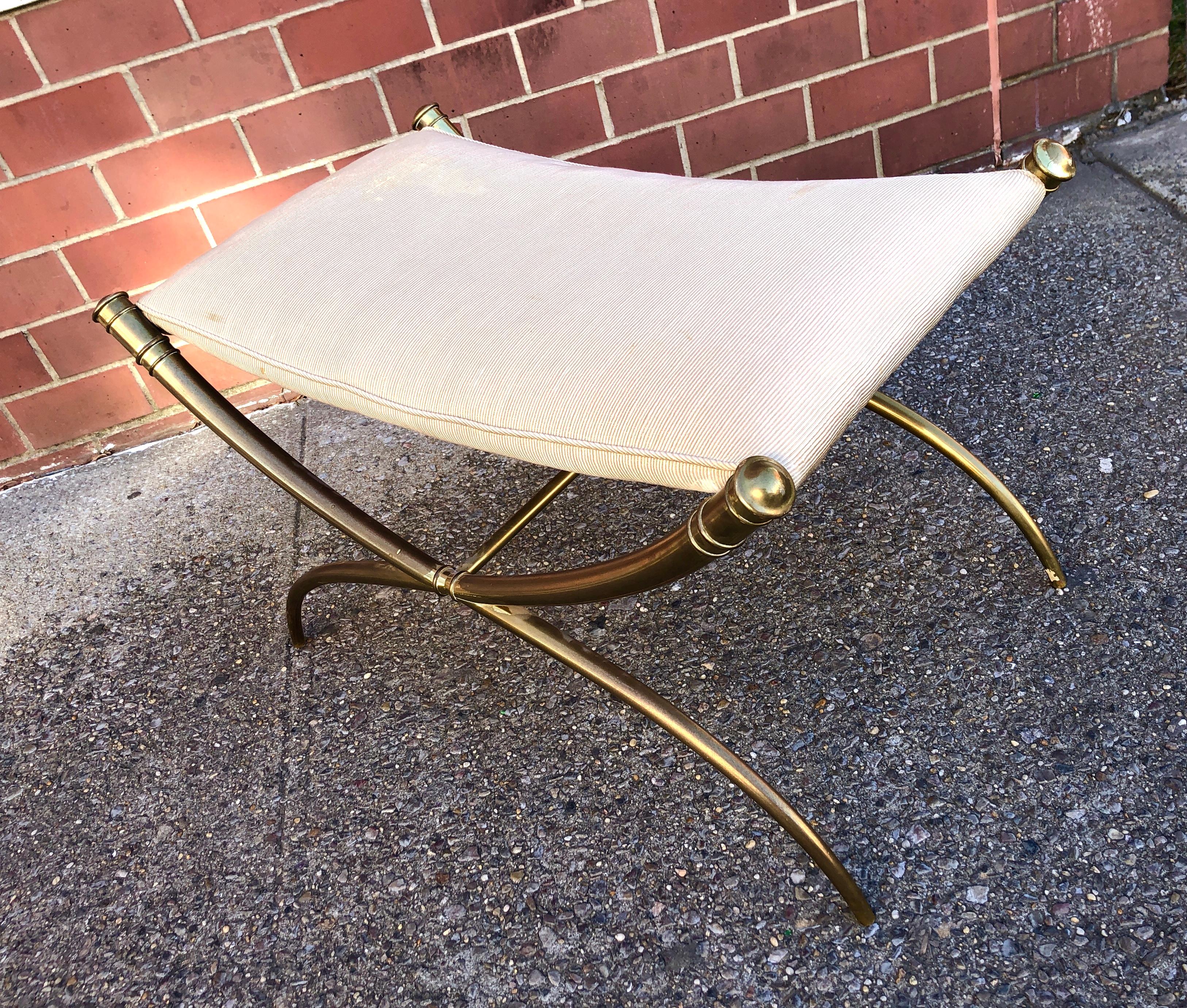 T.H. Robsjohn-Gibbings Custom Brass Curule Bench for the Kandell Residence For Sale 3