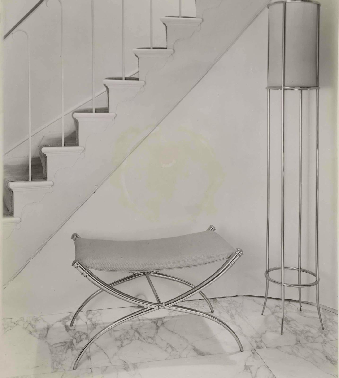 Likely one-of-kind solid cast brass stool bench, weighing roughly 75 lbs, that stood at the entrance foyer to the Penthouse apartment at the original Ritz Carlton on Park Ave. South. This 1953 Robsjohn-Gibbings commission by the buildings owners,