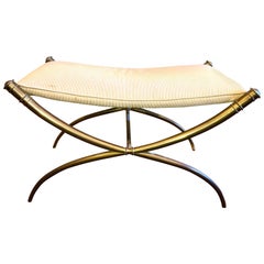 T.H. Robsjohn-Gibbings Custom Brass Curule Bench for the Kandell Residence