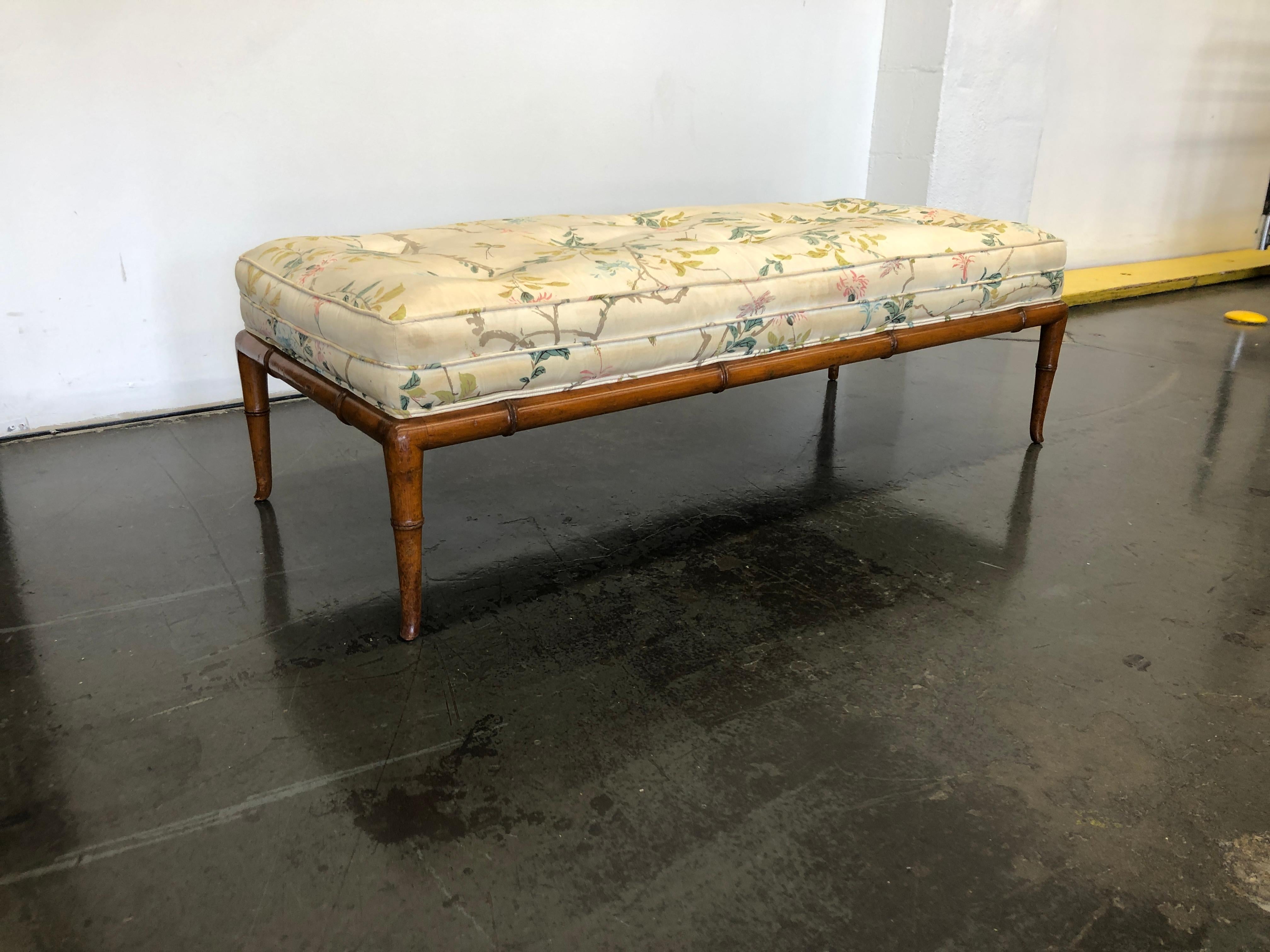 Upholstery T.H. Robsjohn-Gibbings Custom Walnut Bench for the Kandell Residence For Sale