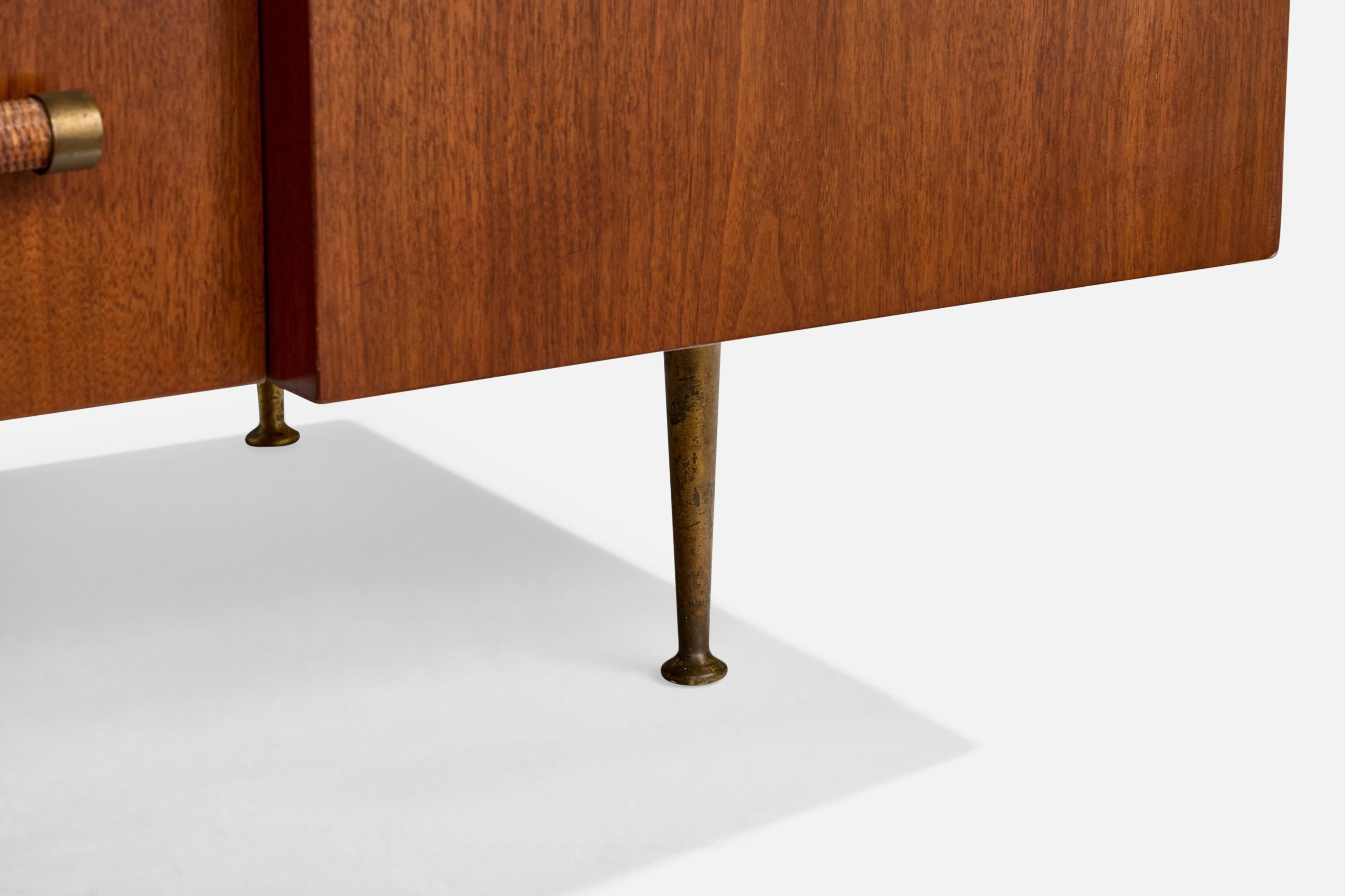 T.H. Robsjohn-Gibbings, commode, noyer, laiton, rotin, États-Unis, années 1950 en vente 4