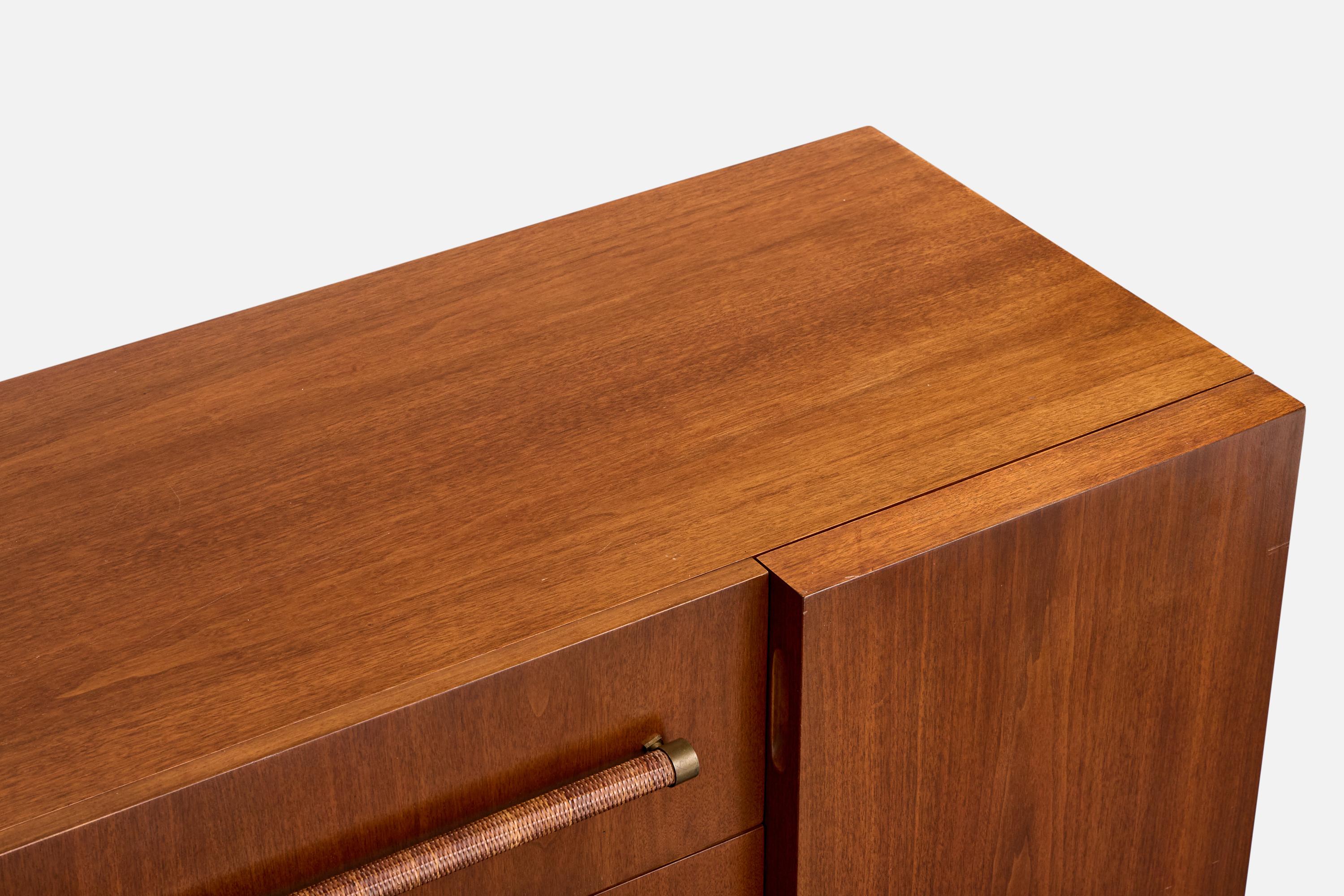 T.H. Robsjohn-Gibbings, commode, noyer, laiton, rotin, États-Unis, années 1950 en vente 2
