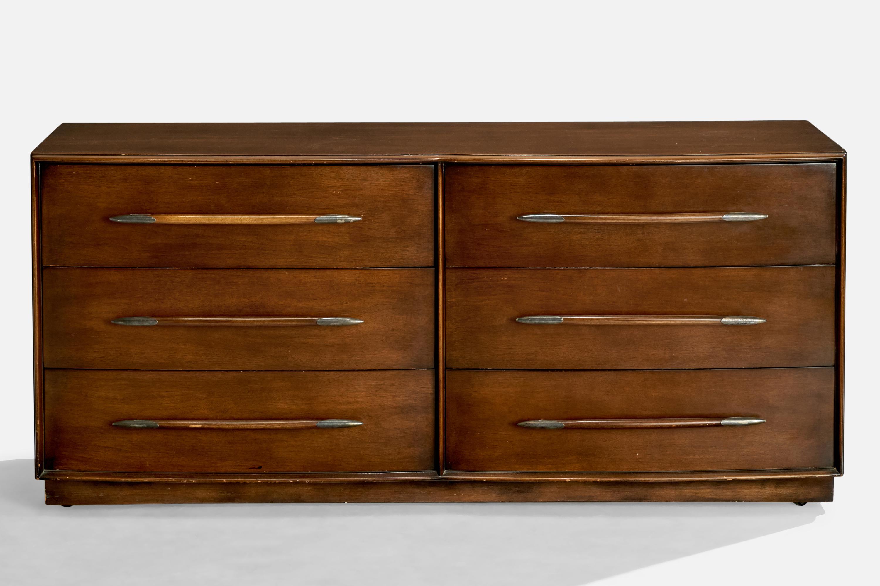 Mid-Century Modern T.H. Robsjohn-Gibbings, Dresser, Walnut, Brass, USA, 1950s For Sale