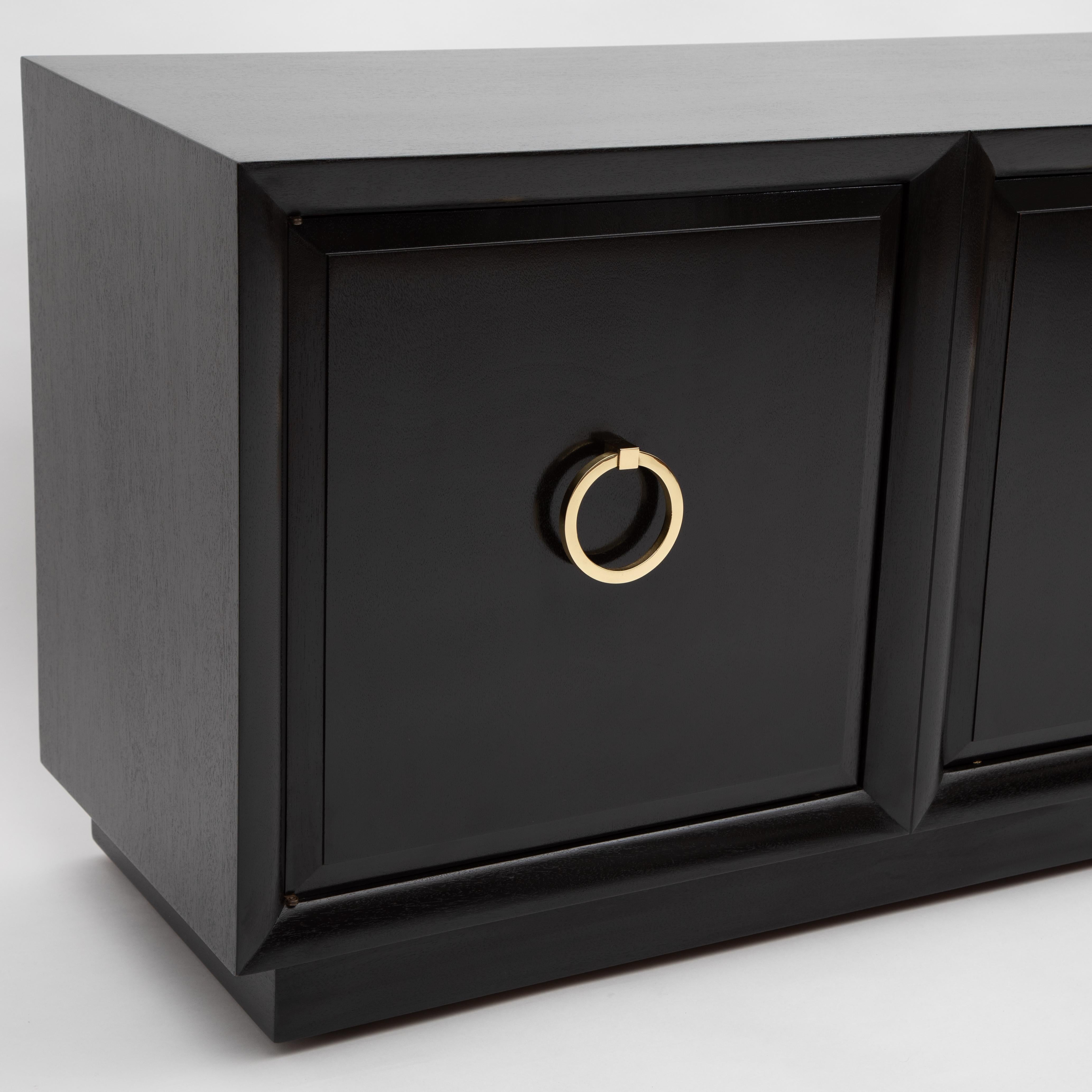 T.H. Robsjohn-Gibbings Ebonized Cabinet on Casters, circa 1950s In Good Condition In Brooklyn, NY