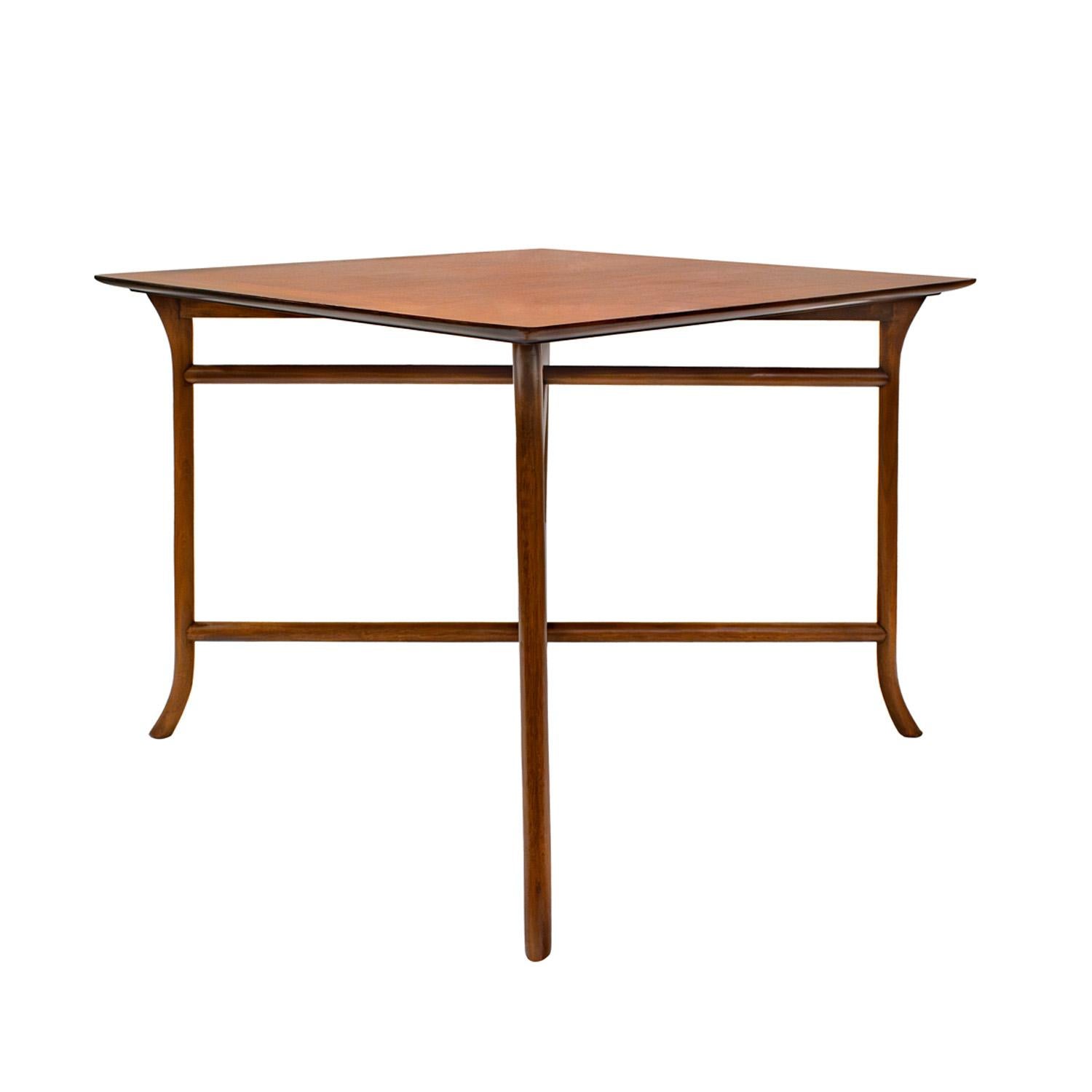 Mid-Century Modern T.H. Robsjohn-Gibbings Elegant End Table in Walnut with Stretchers 1957 (Signed) For Sale