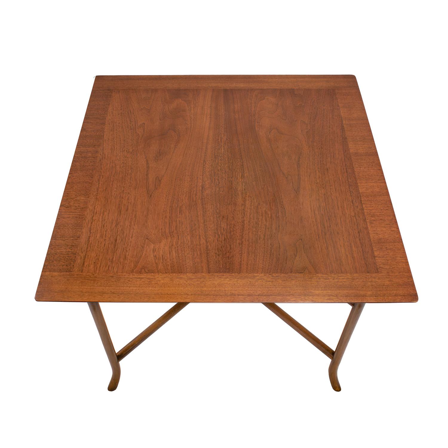 American T.H. Robsjohn-Gibbings Elegant End Table in Walnut with Stretchers 1957 (Signed) For Sale