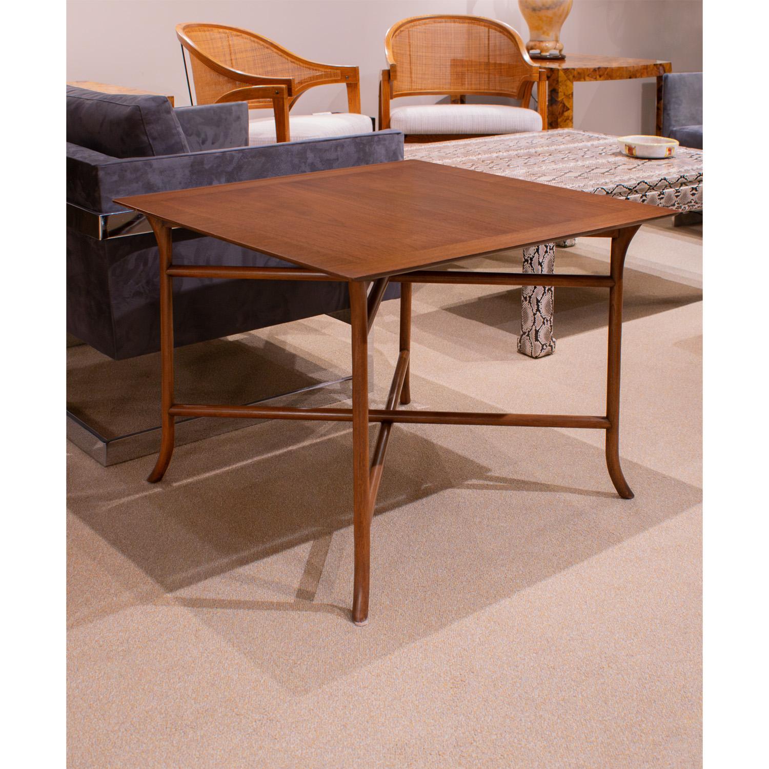 Mid-20th Century T.H. Robsjohn-Gibbings Elegant End Table in Walnut with Stretchers 1957 (Signed) For Sale