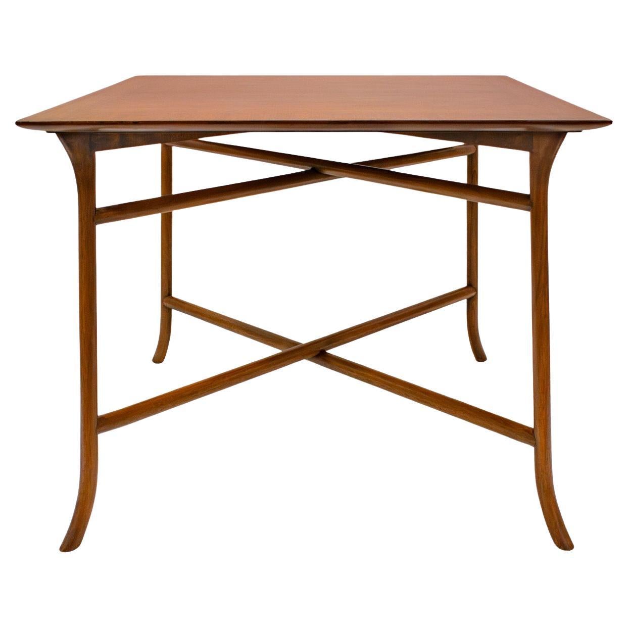 T.H. Robsjohn-Gibbings Elegant End Table in Walnut with Stretchers 1957 (Signed) For Sale
