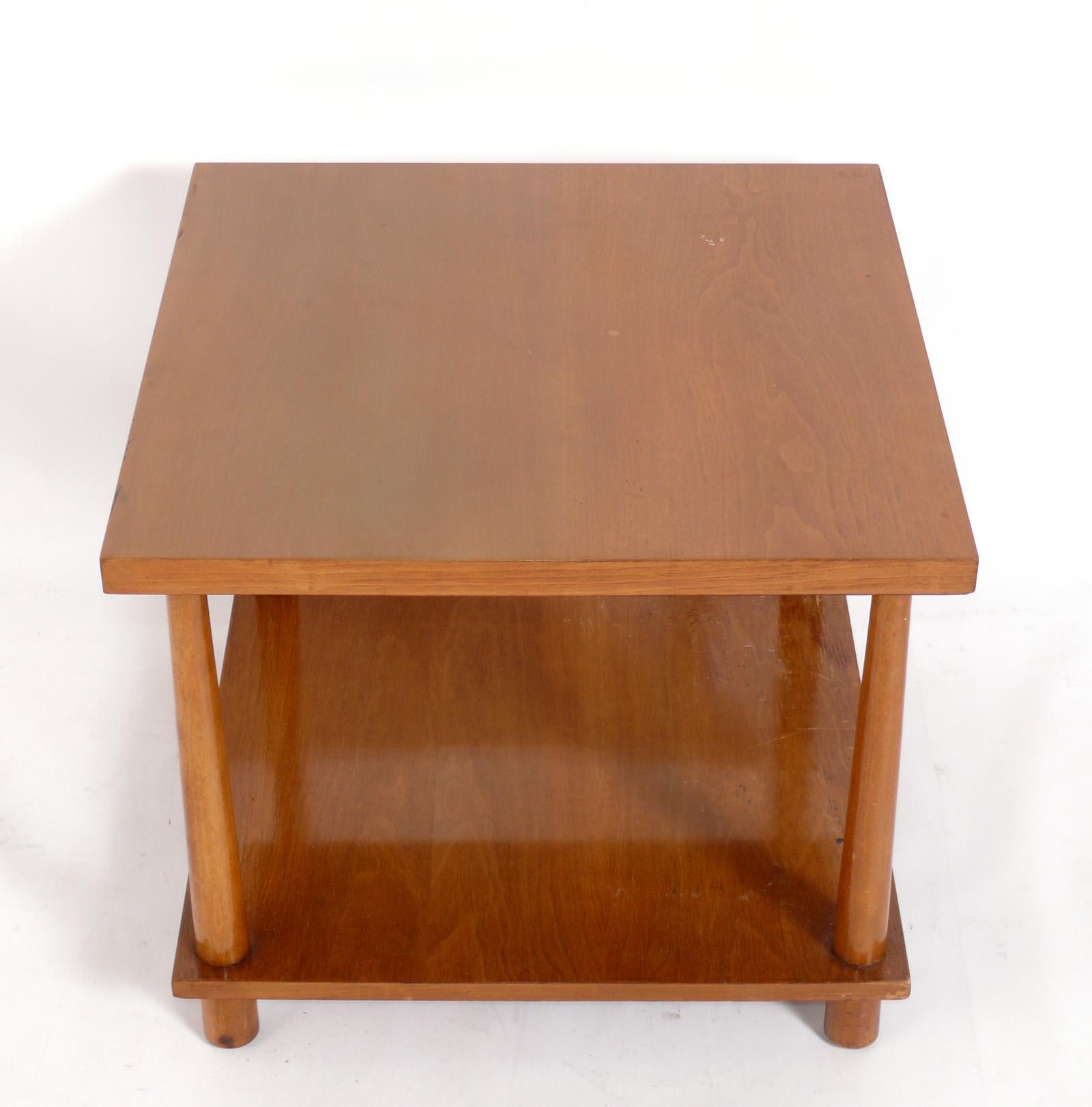 Clean Lined End or Side Table, designed by T.H. Robsjohn Gibbings for Widdicomb, American, circa 1950s. This piece is currently being refinished and can be completed in your choice of finish color. The price noted INCLUDES refinishing in your choice
