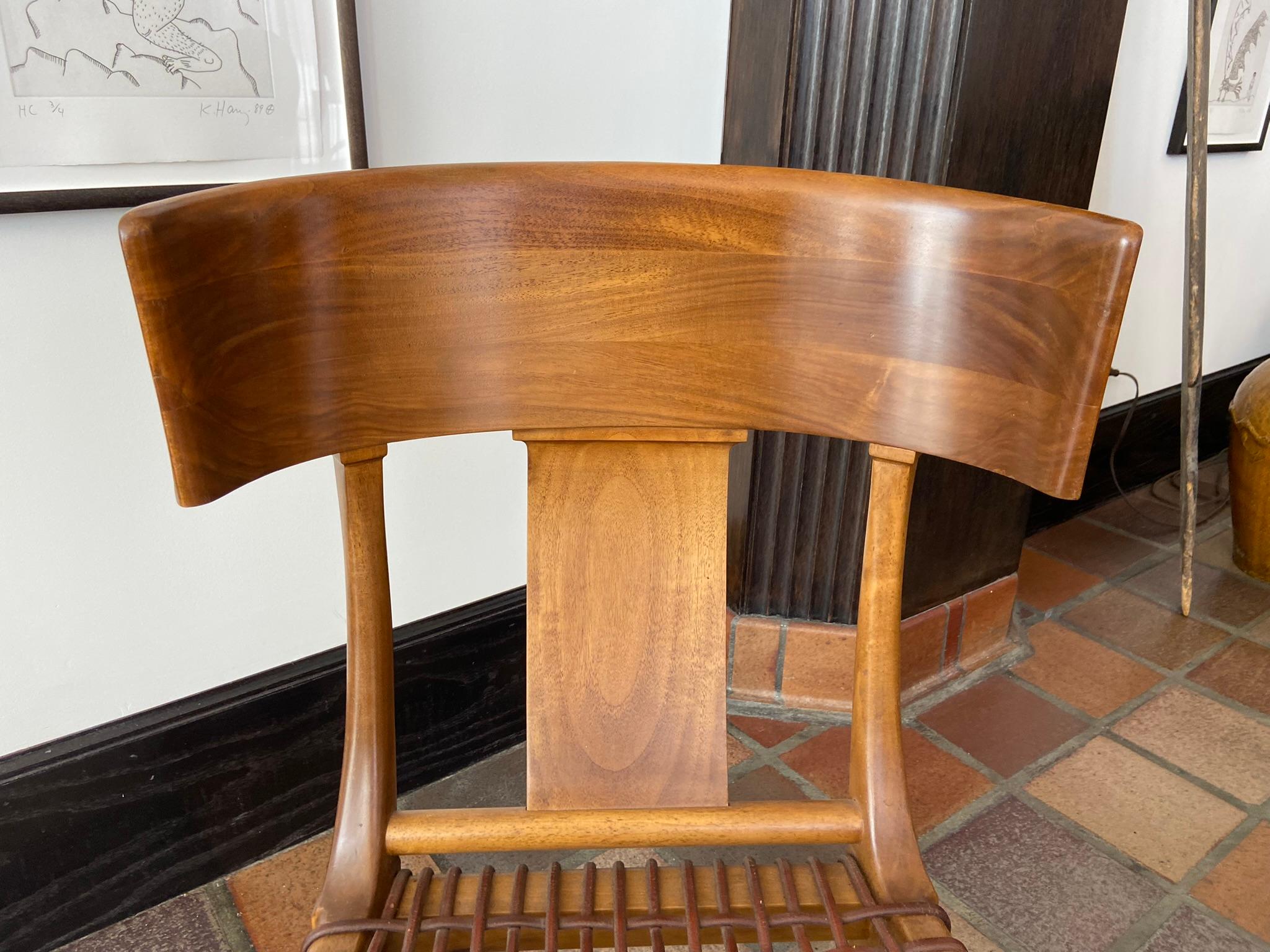 T.H. Robsjohn-Gibbings for Saridis Klismos Chairs in Walnut with Leather Thongs For Sale 6
