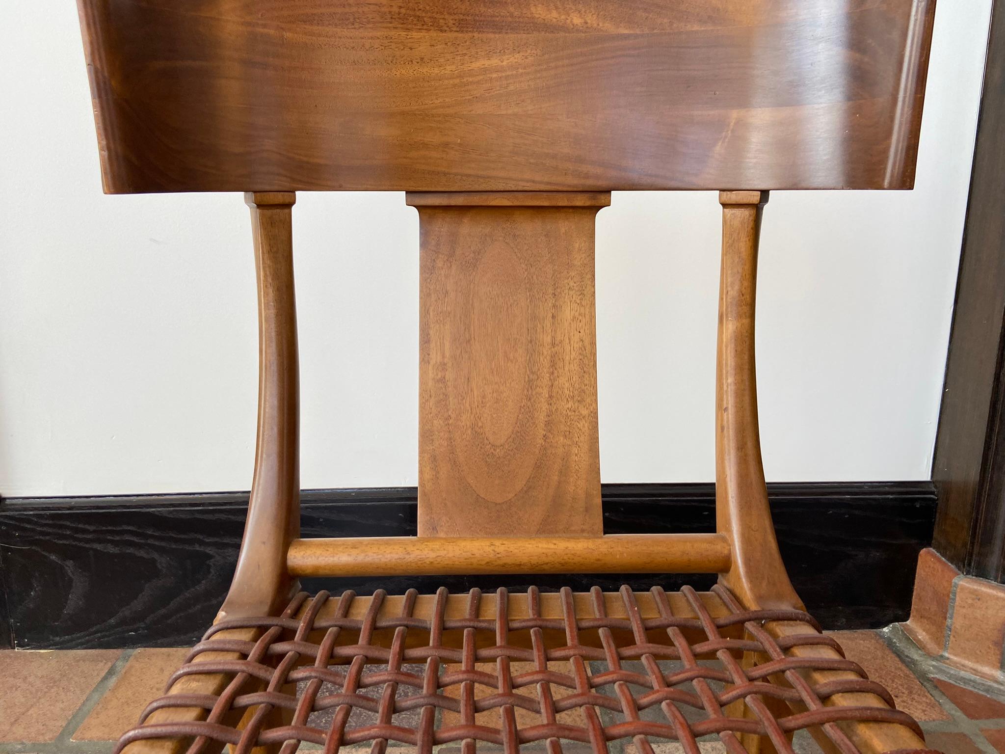 T.H. Robsjohn-Gibbings for Saridis Klismos Chairs in Walnut with Leather Thongs For Sale 8