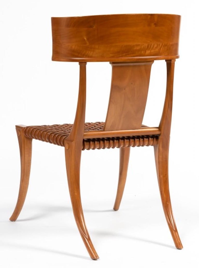 Mid-Century Modern T.H. Robsjohn-Gibbings for Saridis Klismos Chairs in Walnut with Leather Thongs