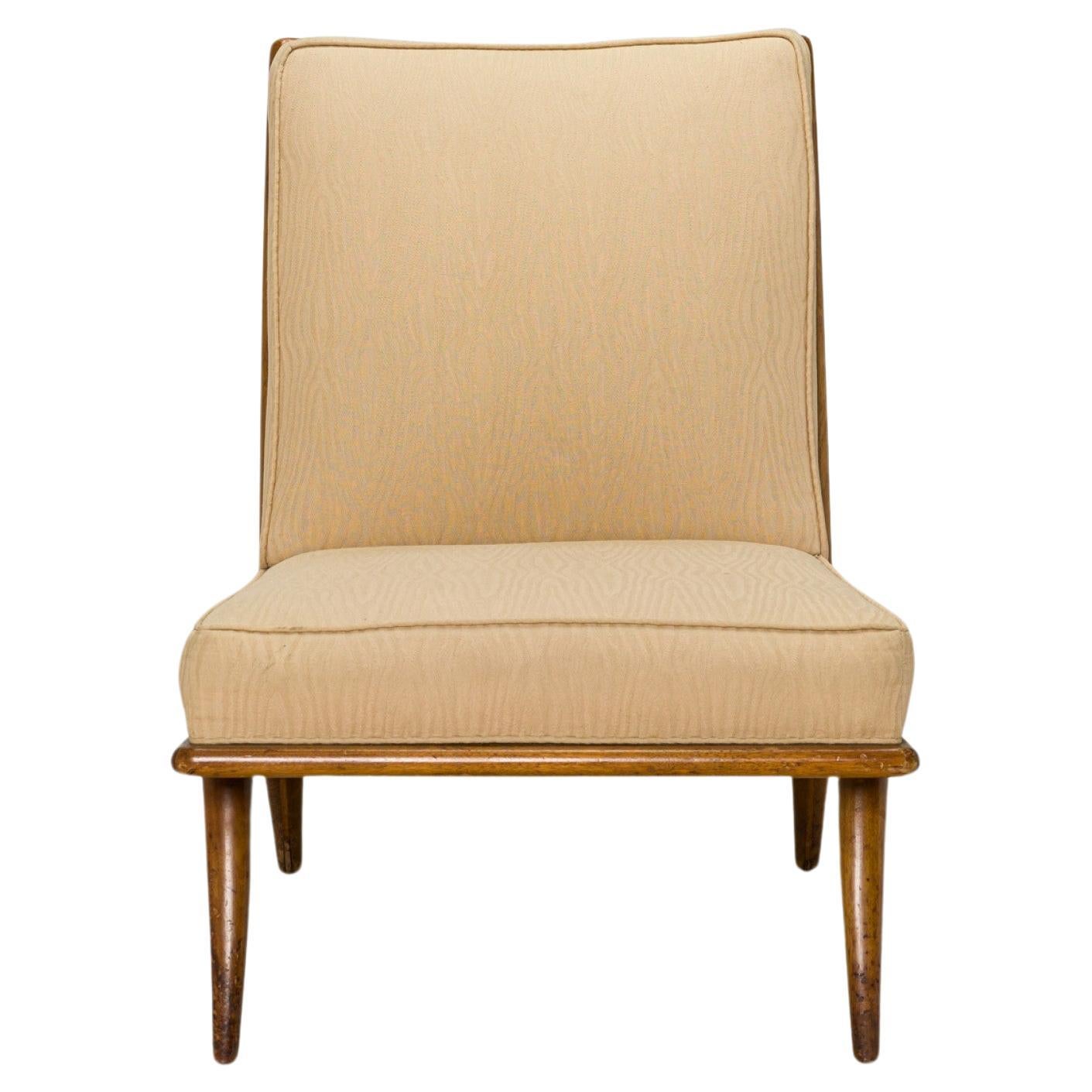 T.H. Robsjohn-Gibbings for Widdicomb Beige Fabric & Walnut Slipper Chair
