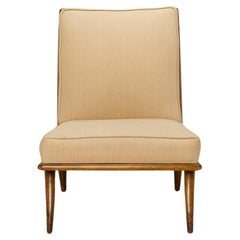 T.H. Robsjohn-Gibbings for Widdicomb Beige Fabric & Walnut Slipper Chair