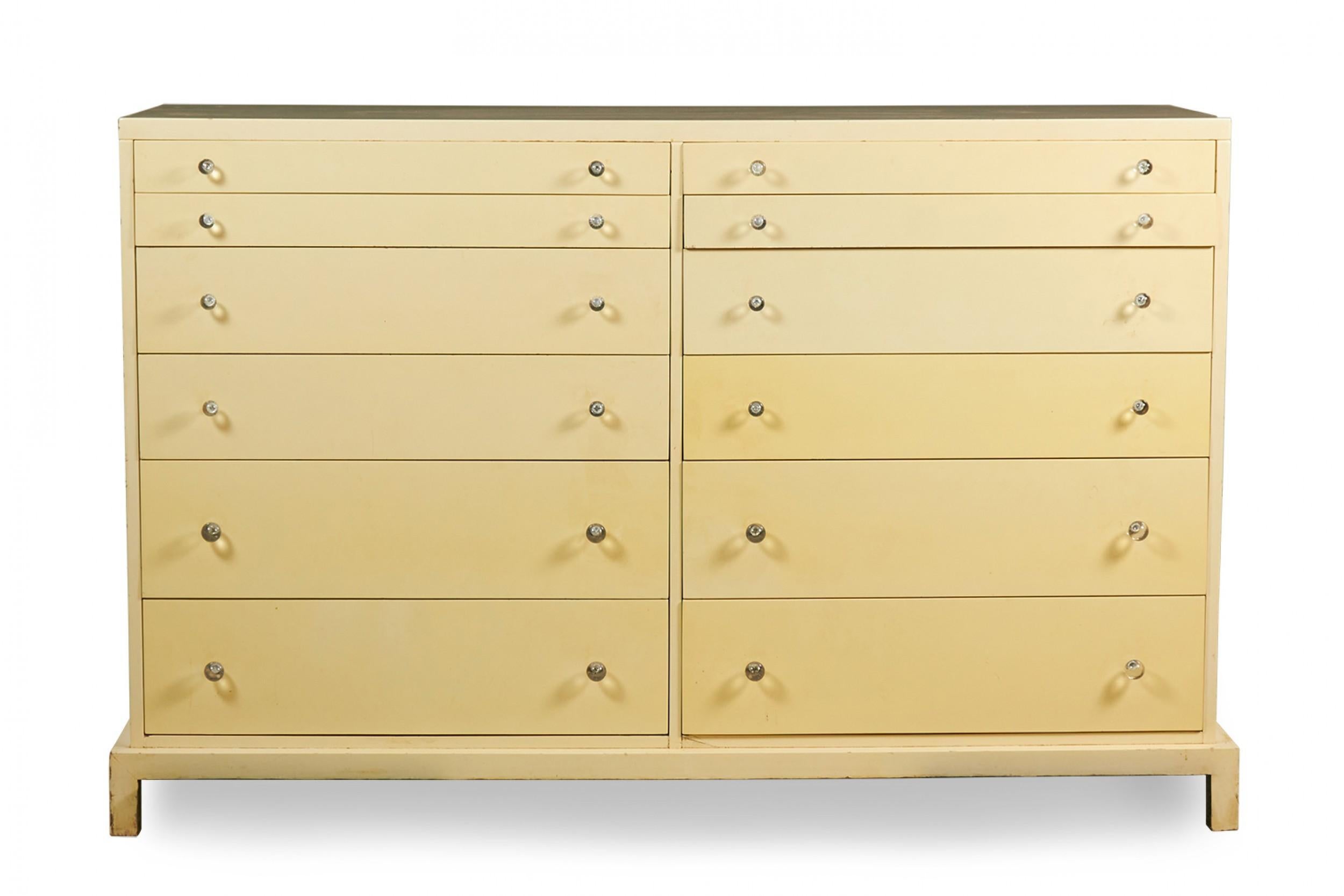 T.H. Robsjohn-Gibbings for Widdicomb Beige Painted Twelve Drawer Dresser In Good Condition In New York, NY