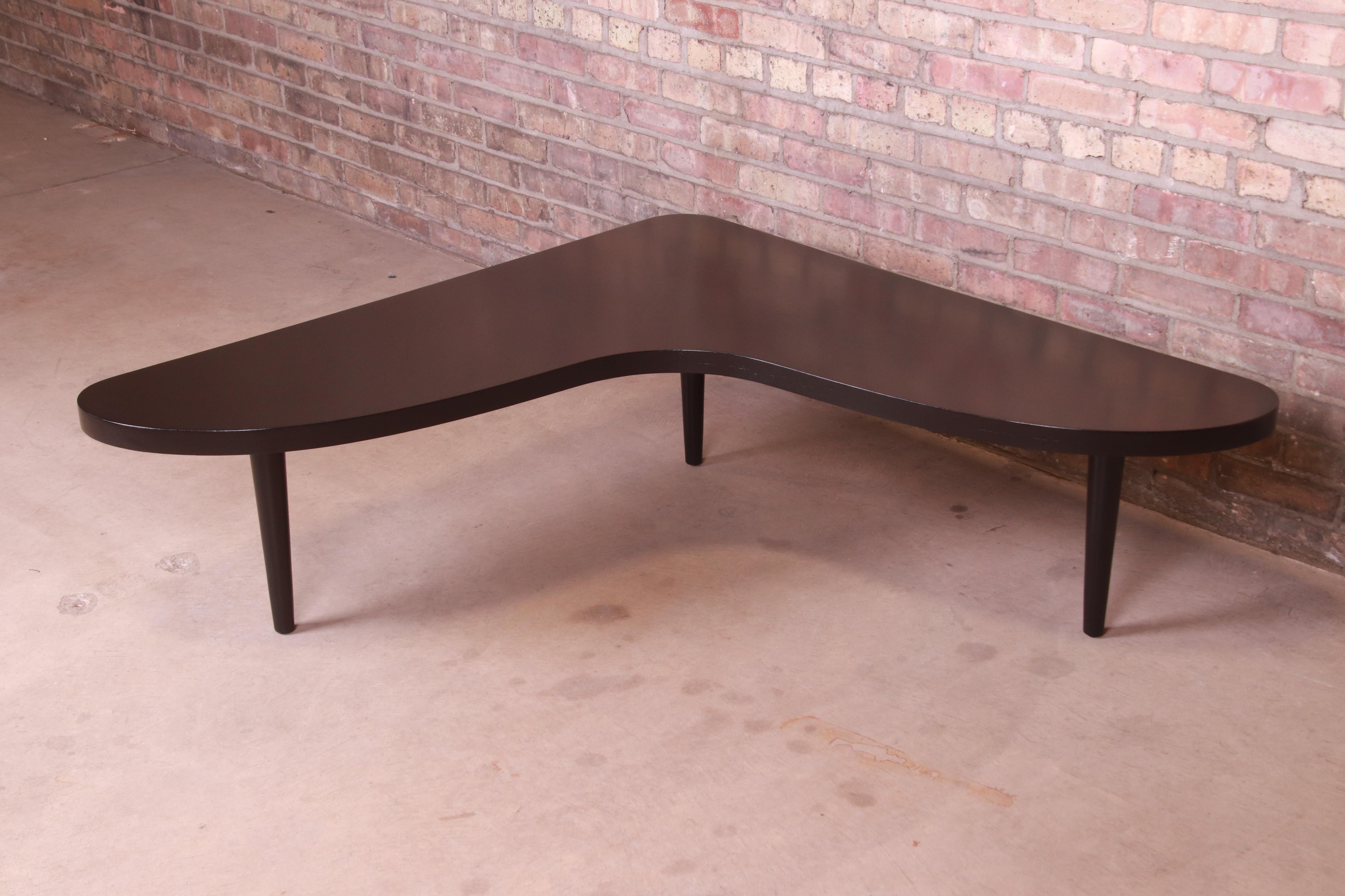 T.H. Robsjohn-Gibbings for Widdicomb Black Lacquered Boomerang Coffee Table For Sale 2