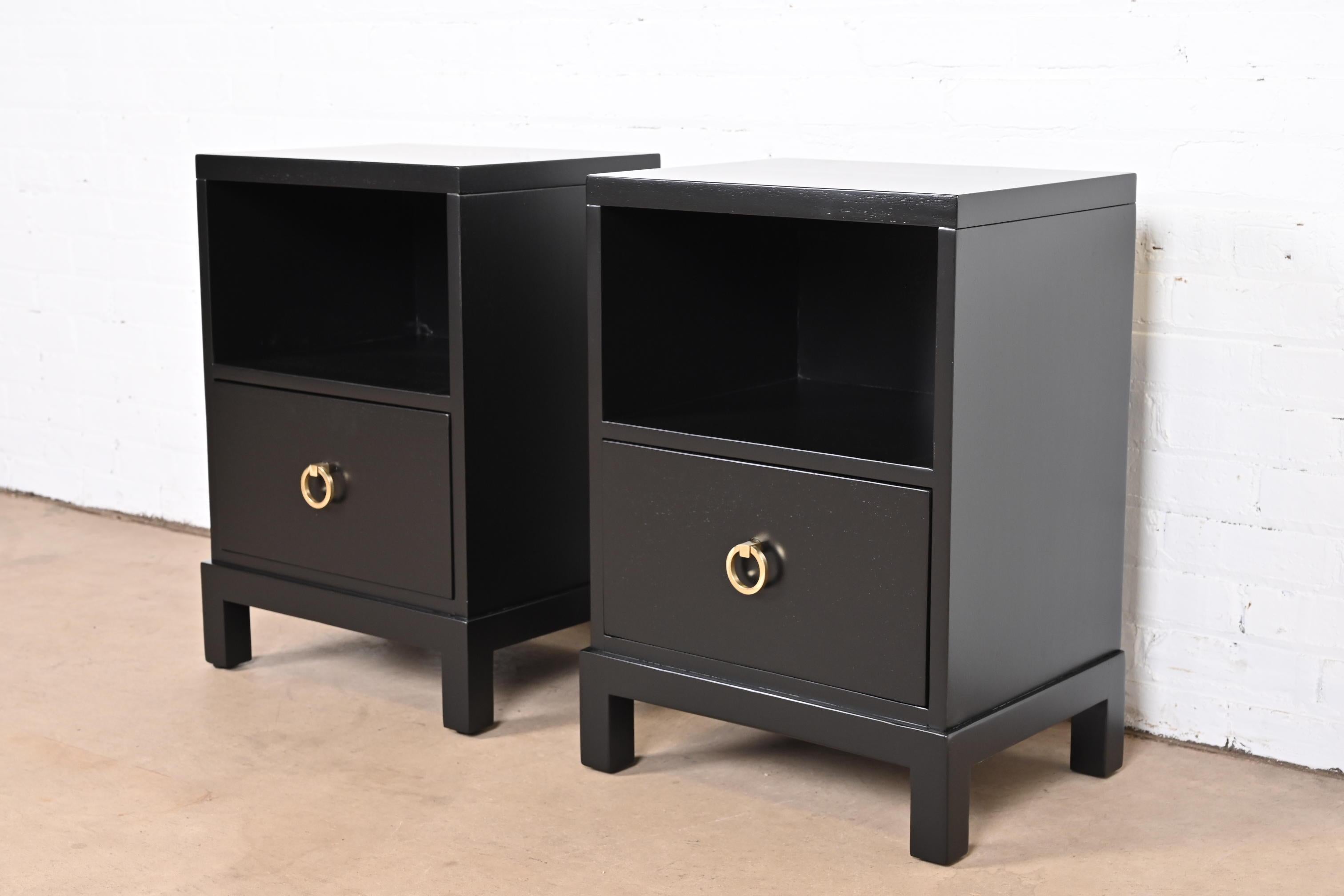 Mid-20th Century T.H. Robsjohn-Gibbings for Widdicomb Black Lacquered Nightstands, Refinished