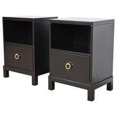 T.H. Robsjohn-Gibbings for Widdicomb Black Lacquered Nightstands, Refinished