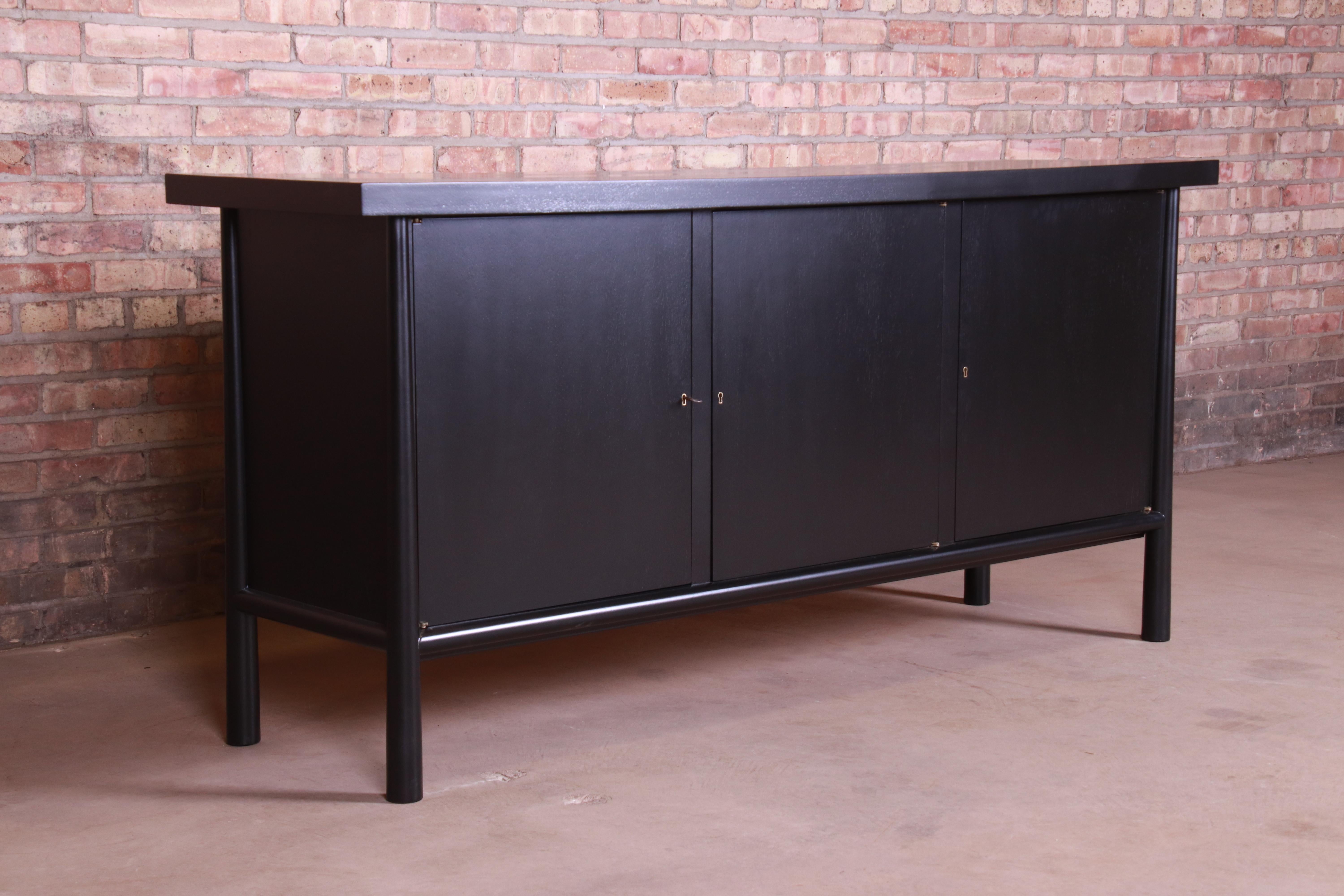 Mid-Century Modern T.H. Robsjohn-Gibbings for Widdicomb Black Lacquered Sideboard, Newly Refinished