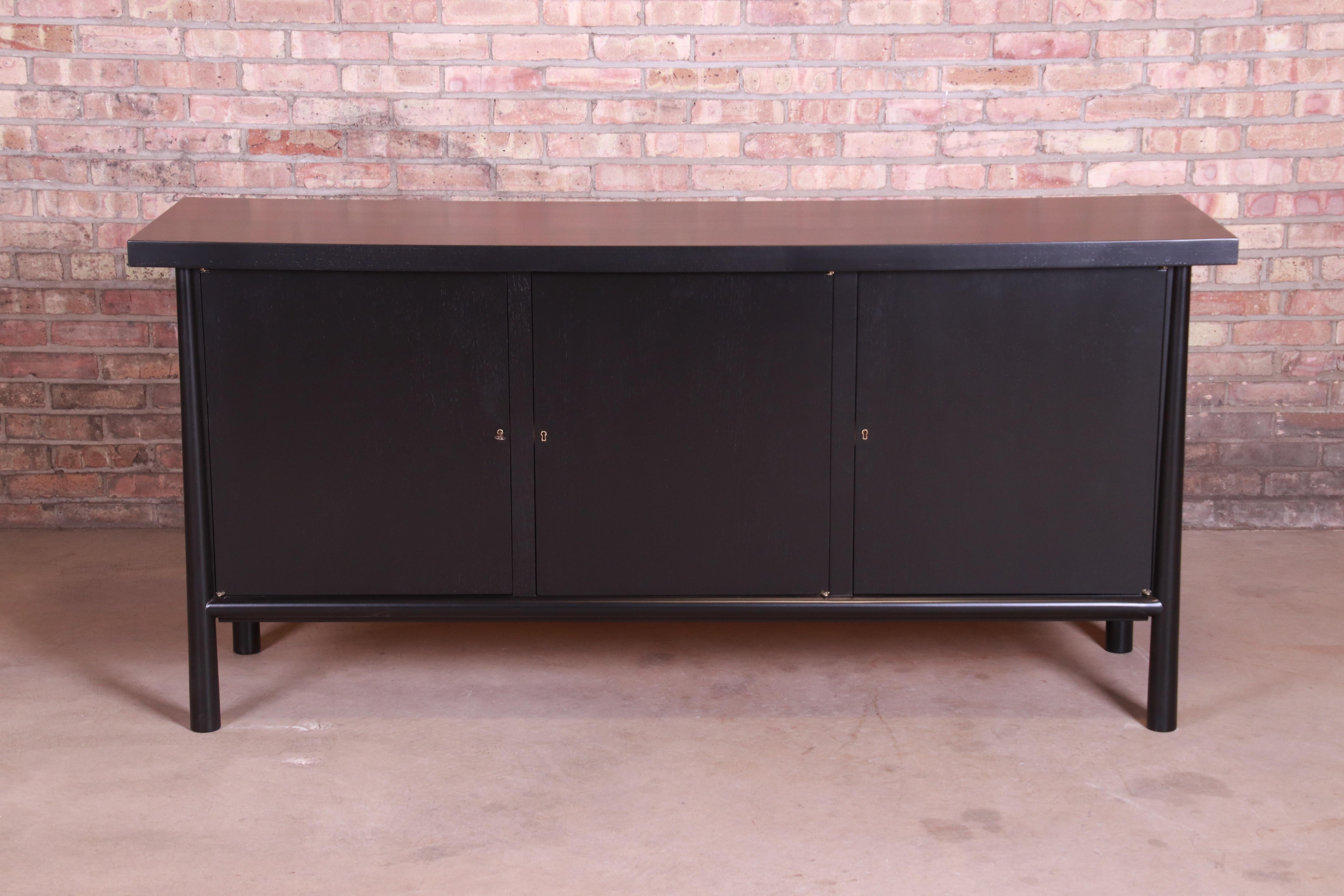 American T.H. Robsjohn-Gibbings for Widdicomb Black Lacquered Sideboard, Newly Refinished