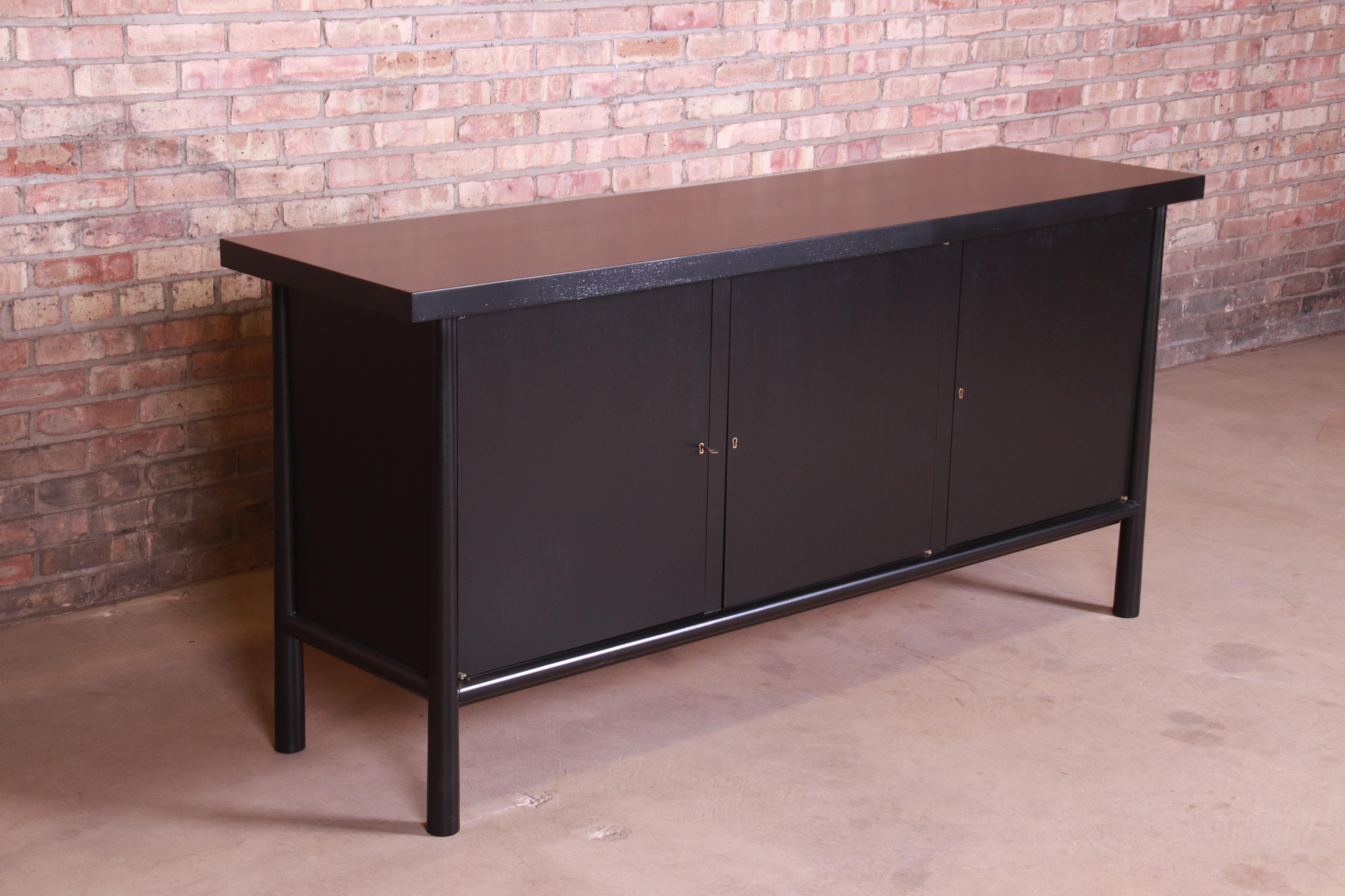 Mid-20th Century T.H. Robsjohn-Gibbings for Widdicomb Black Lacquered Sideboard, Newly Refinished