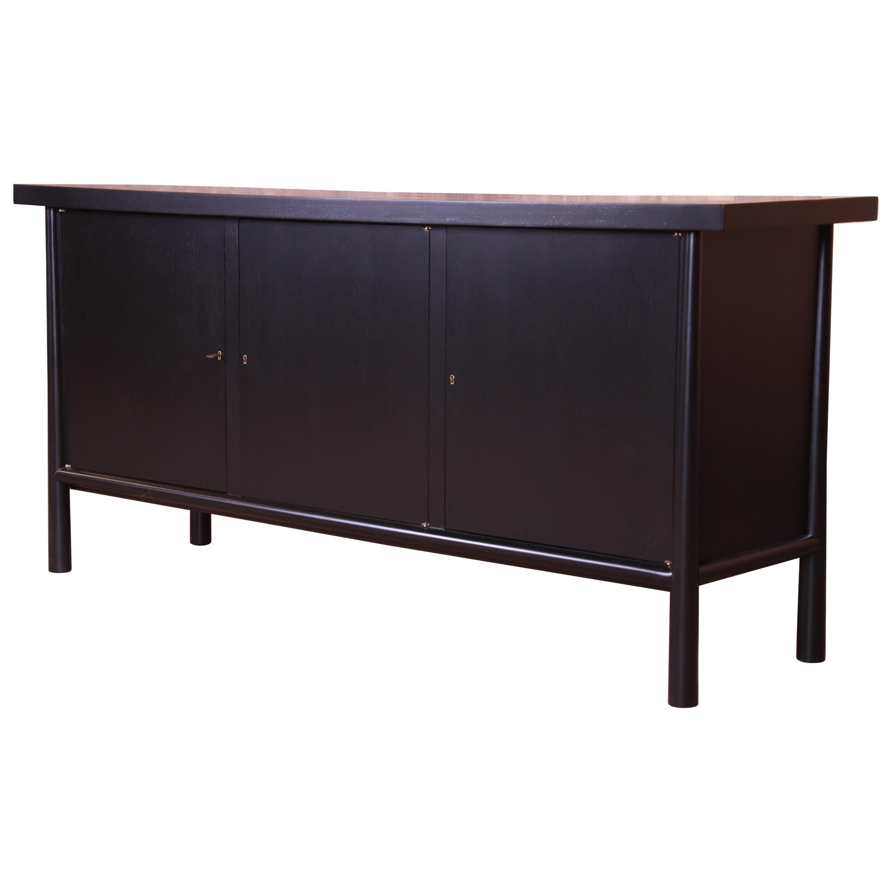 T.H. Robsjohn-Gibbings for Widdicomb Black Lacquered Sideboard, Newly Refinished