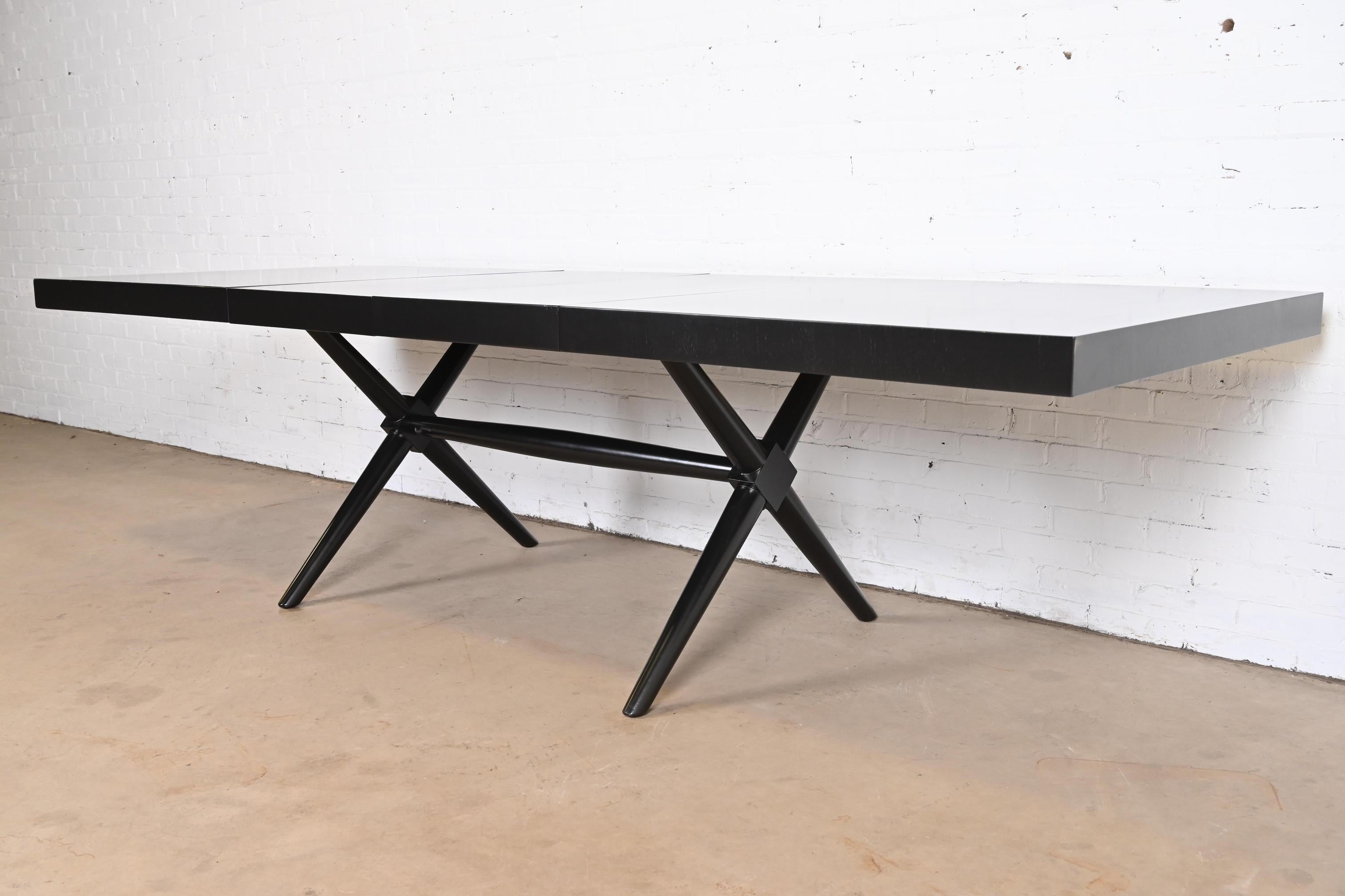 T.H. Robsjohn-Gibbings for Widdicomb Black Lacquered X-Base Dining Table, 1950s 8