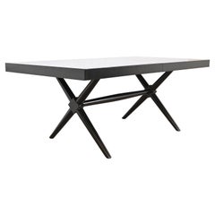T.H. Table de salle à manger en X laquée noire Robsjohn-Gibbings pour Widdicomb, années 1950