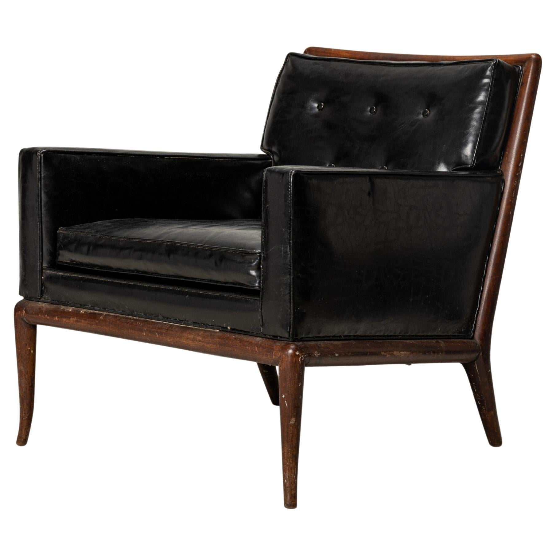 T.H. Robsjohn-Gibbings for Widdicomb Black Tufted Leather Lounge Chair