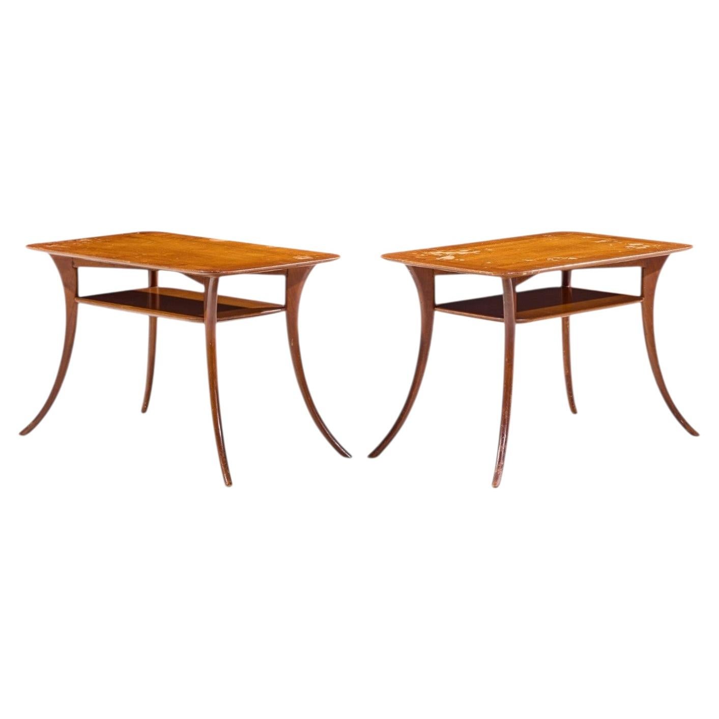 T.H. Robsjohn Gibbings for Widdicomb Bleached Mahogany Sabre End Tables - Pair