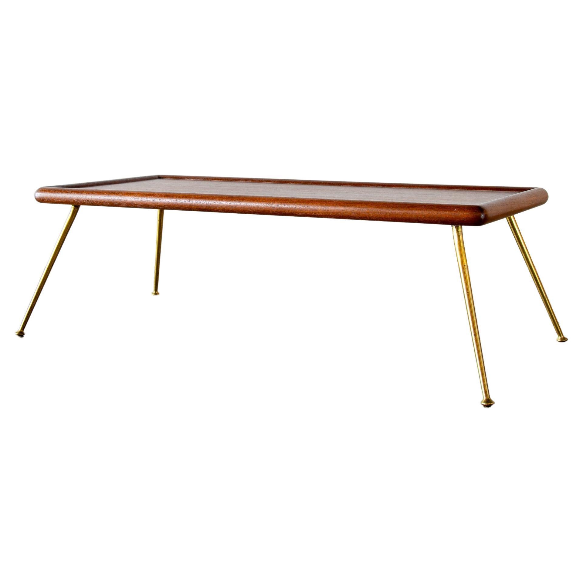 T.H. Robsjohn Gibbings for Widdicomb Brass leg Mahogany Coffee Table Bench For Sale