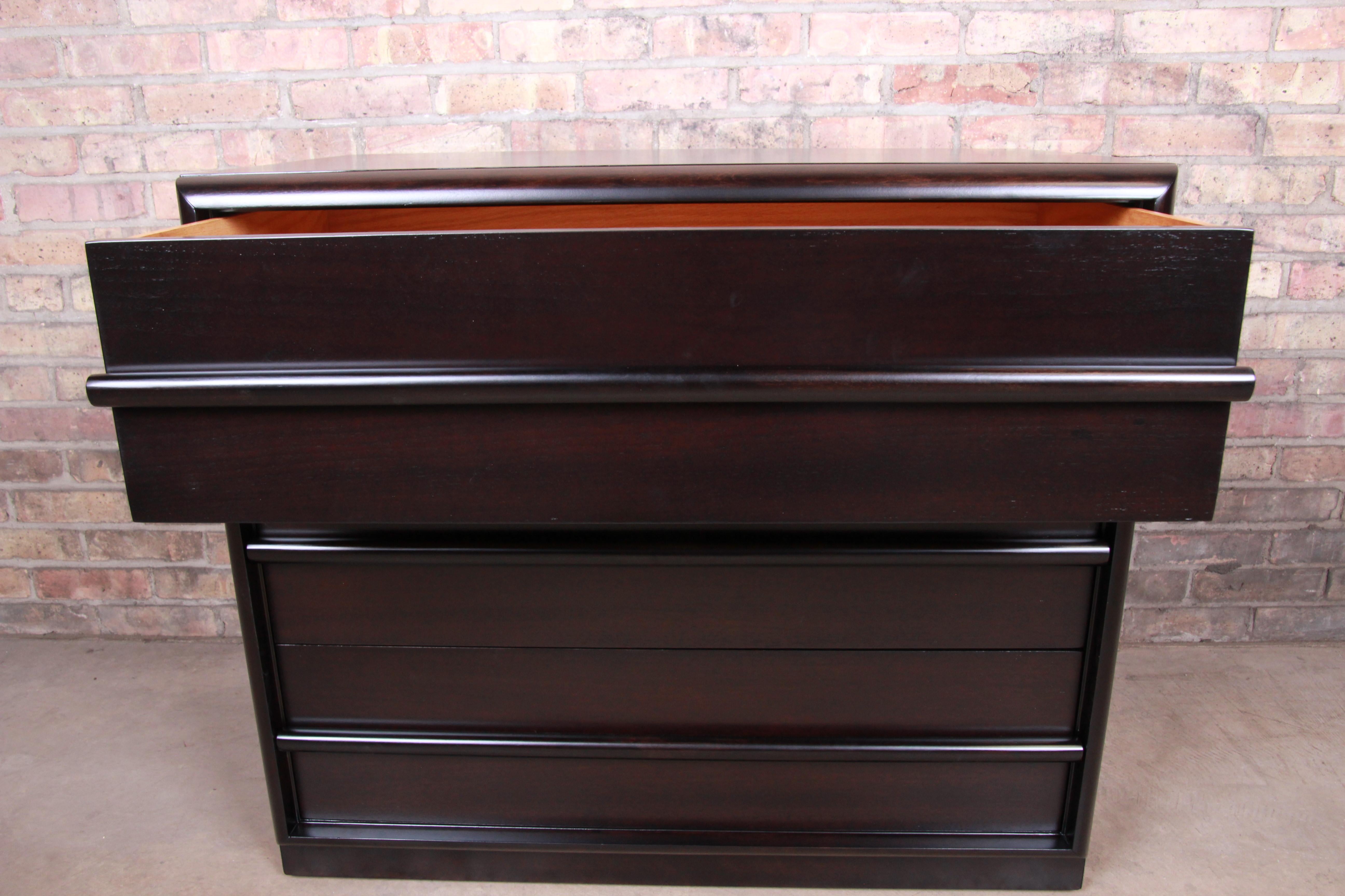 T.H. Robsjohn-Gibbings for Widdicomb Ebonized Bachelor Chest, Newly Refinished 2