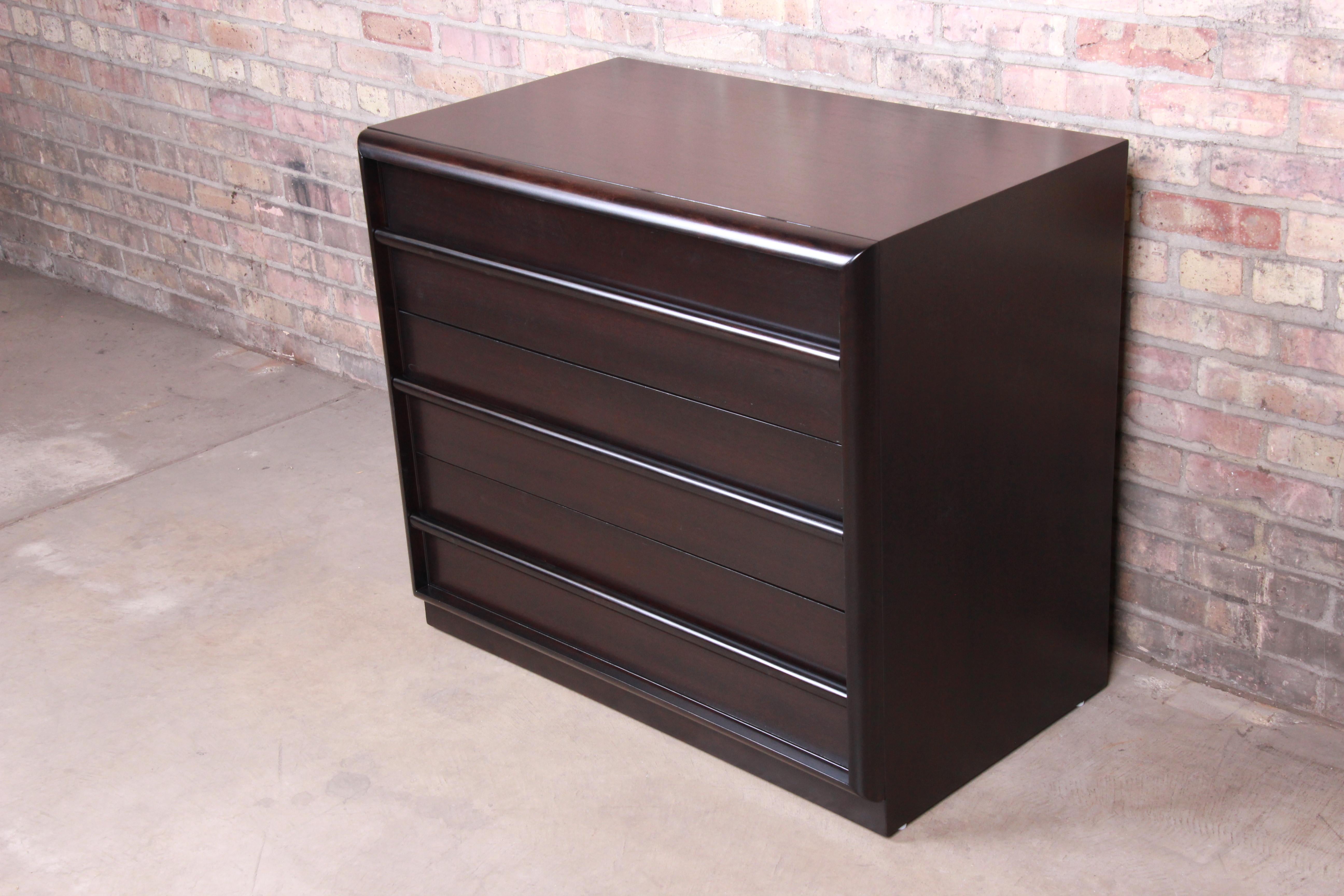 Mid-Century Modern T.H. Robsjohn-Gibbings for Widdicomb Ebonized Bachelor Chest, Newly Refinished