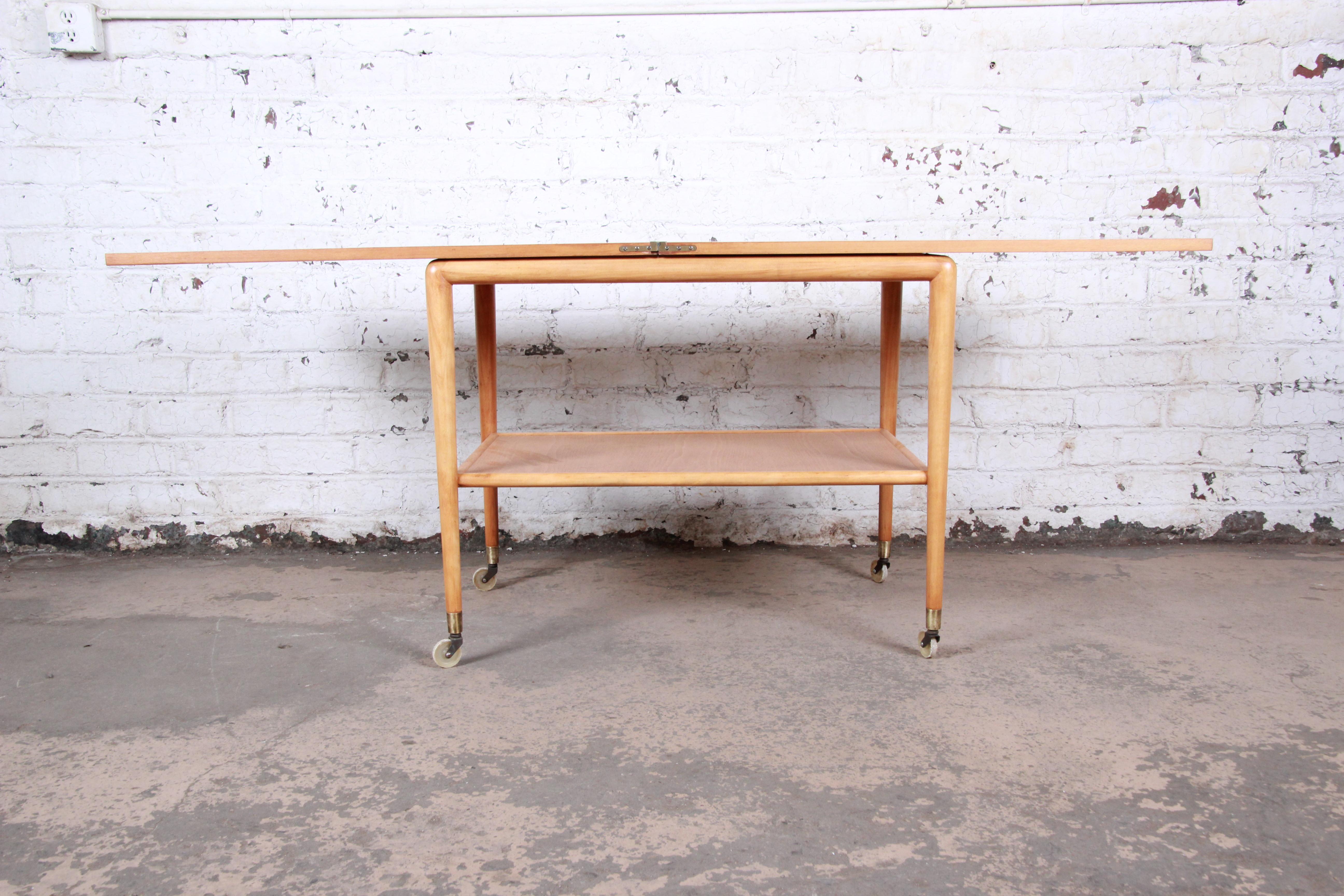 Mid-Century Modern T.H. Robsjohn-Gibbings for Widdicomb Flip Top Server Bar Cart, Newly Restored