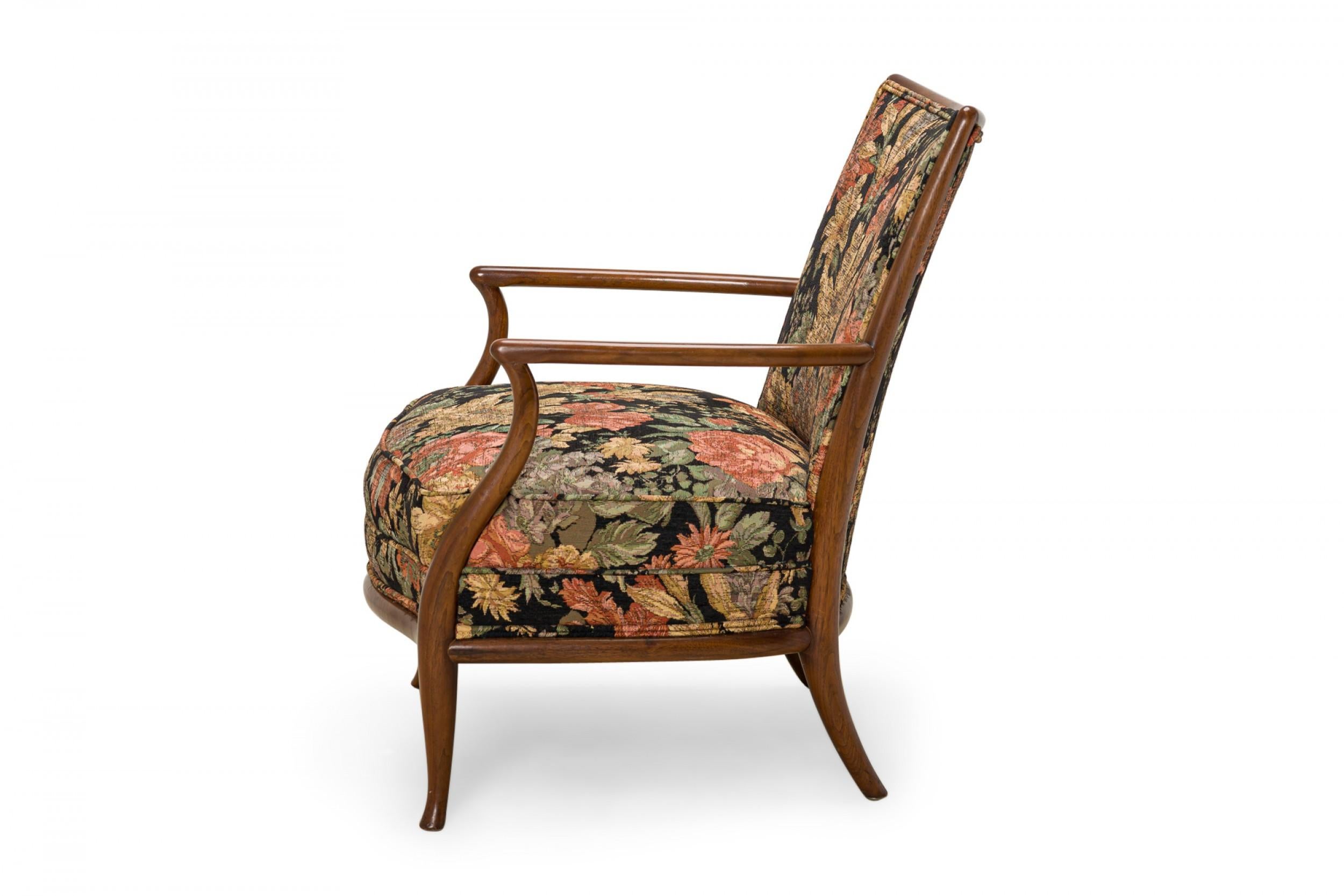 Mid-Century Modern T.H. Robsjohn-Gibbings for Widdicomb 'French' Walnut and Floral Upholstered For Sale