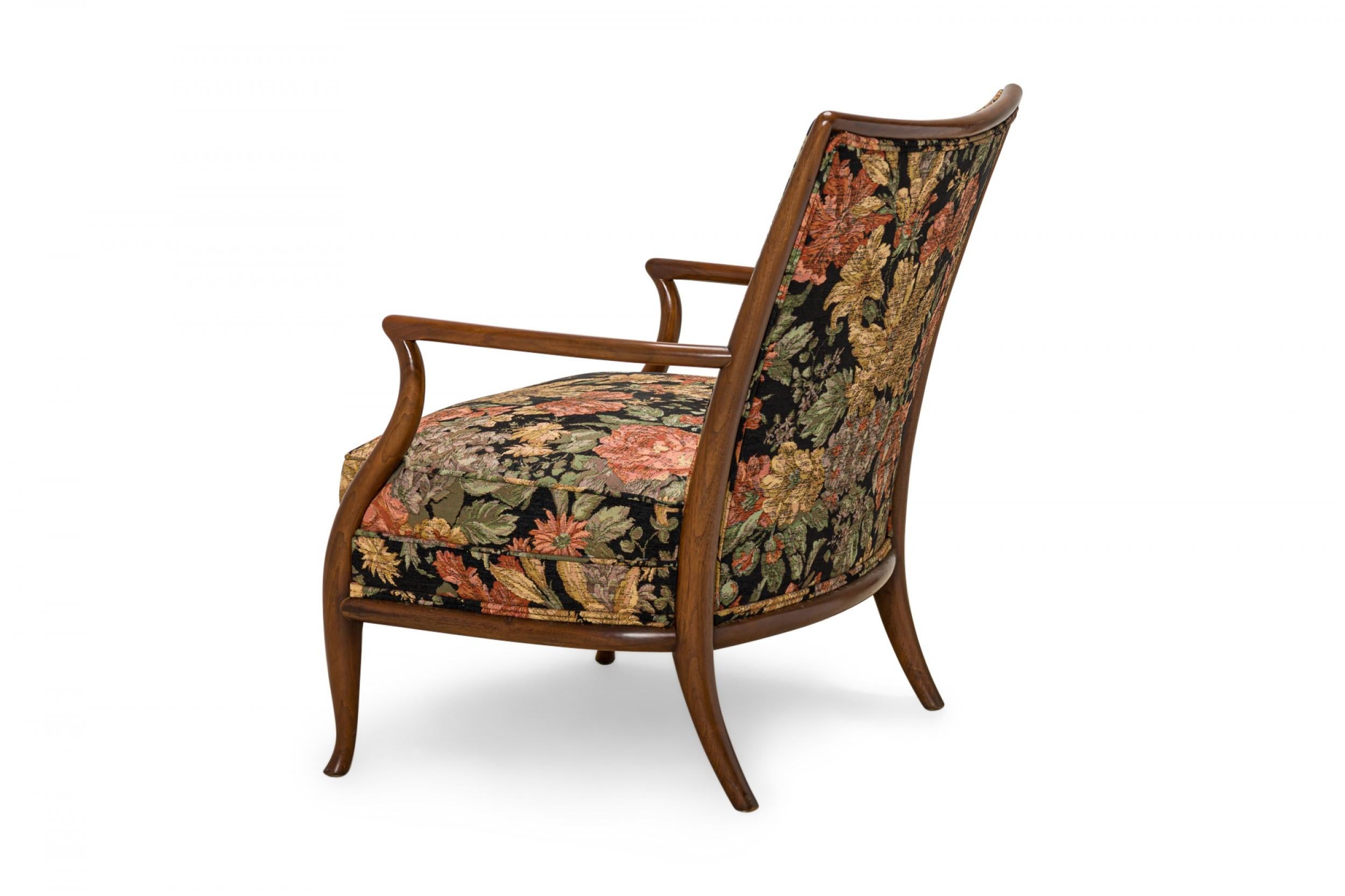 American T.H. Robsjohn-Gibbings for Widdicomb 'French' Walnut and Floral Upholstered For Sale