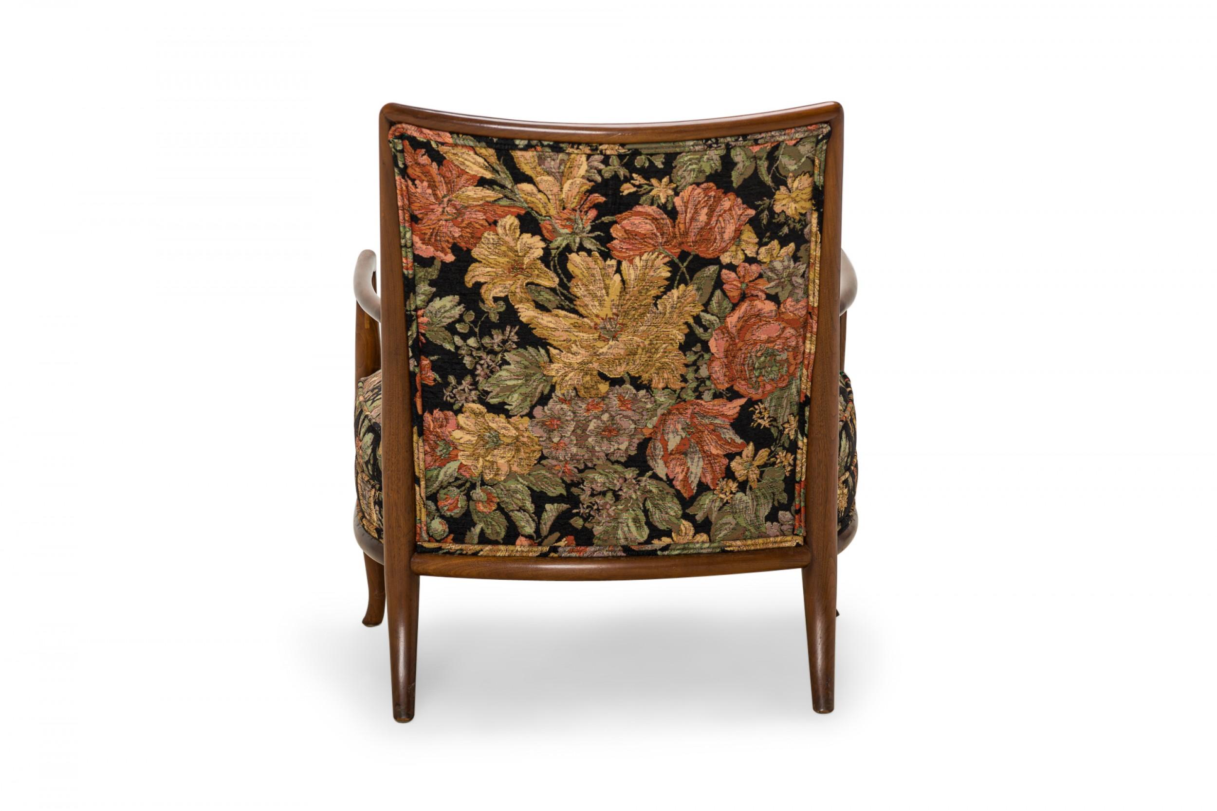 T.H. Robsjohn-Gibbings for Widdicomb 'French' Walnut and Floral Upholstered In Good Condition For Sale In New York, NY